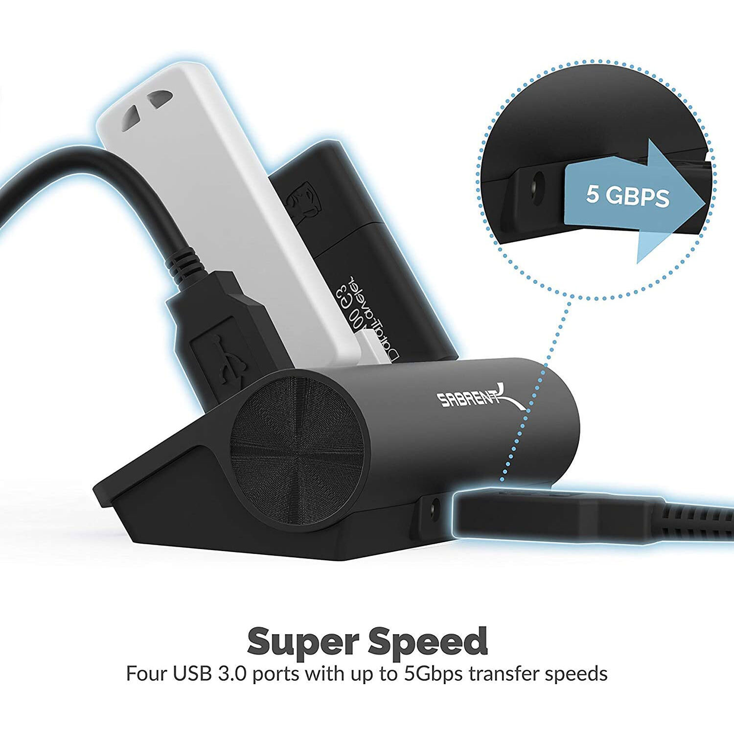 SABRENT Mac style 4-port aluminum USB 3.0 hub in black — view 5