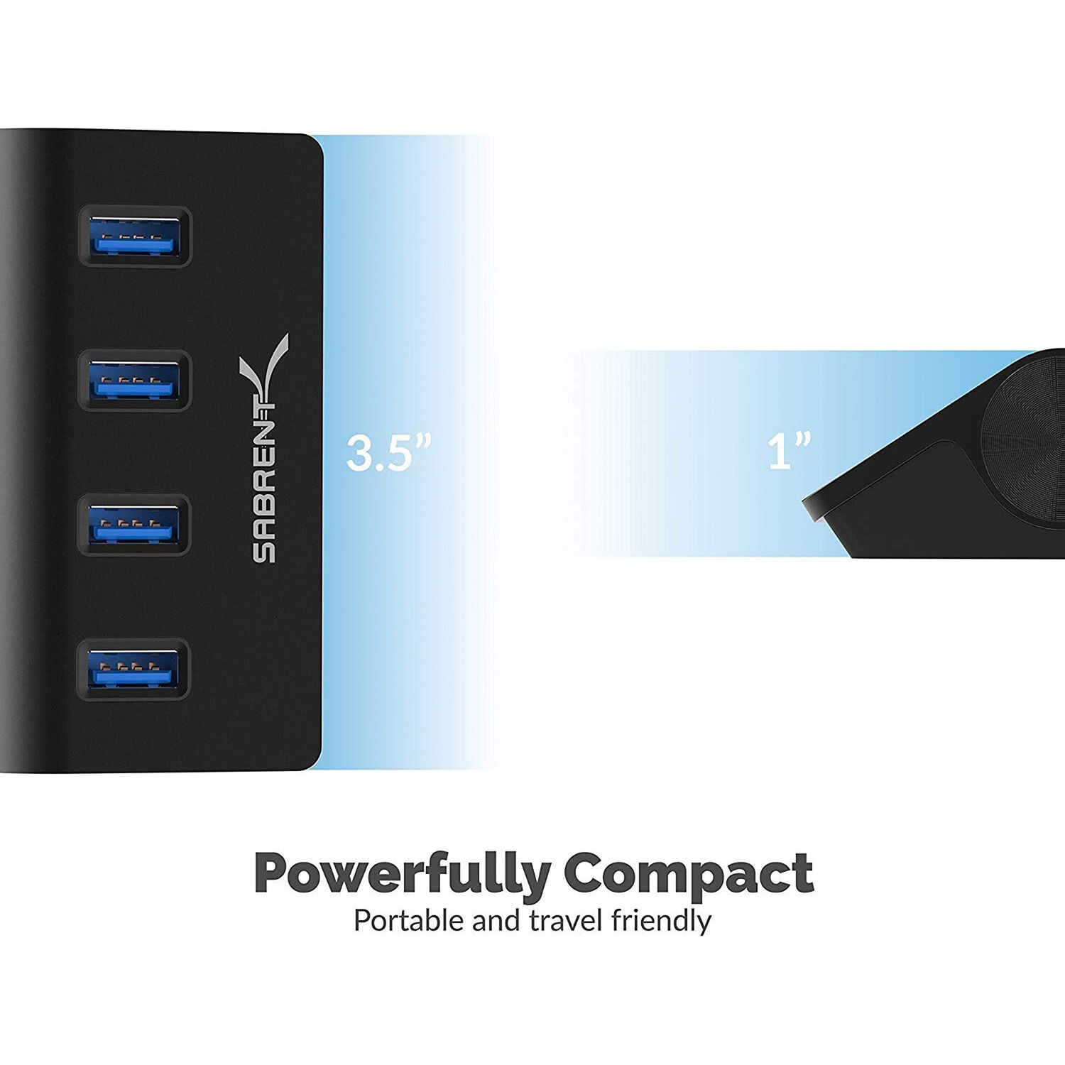 SABRENT Mac style 4-port aluminum USB 3.0 hub in black — view 6
