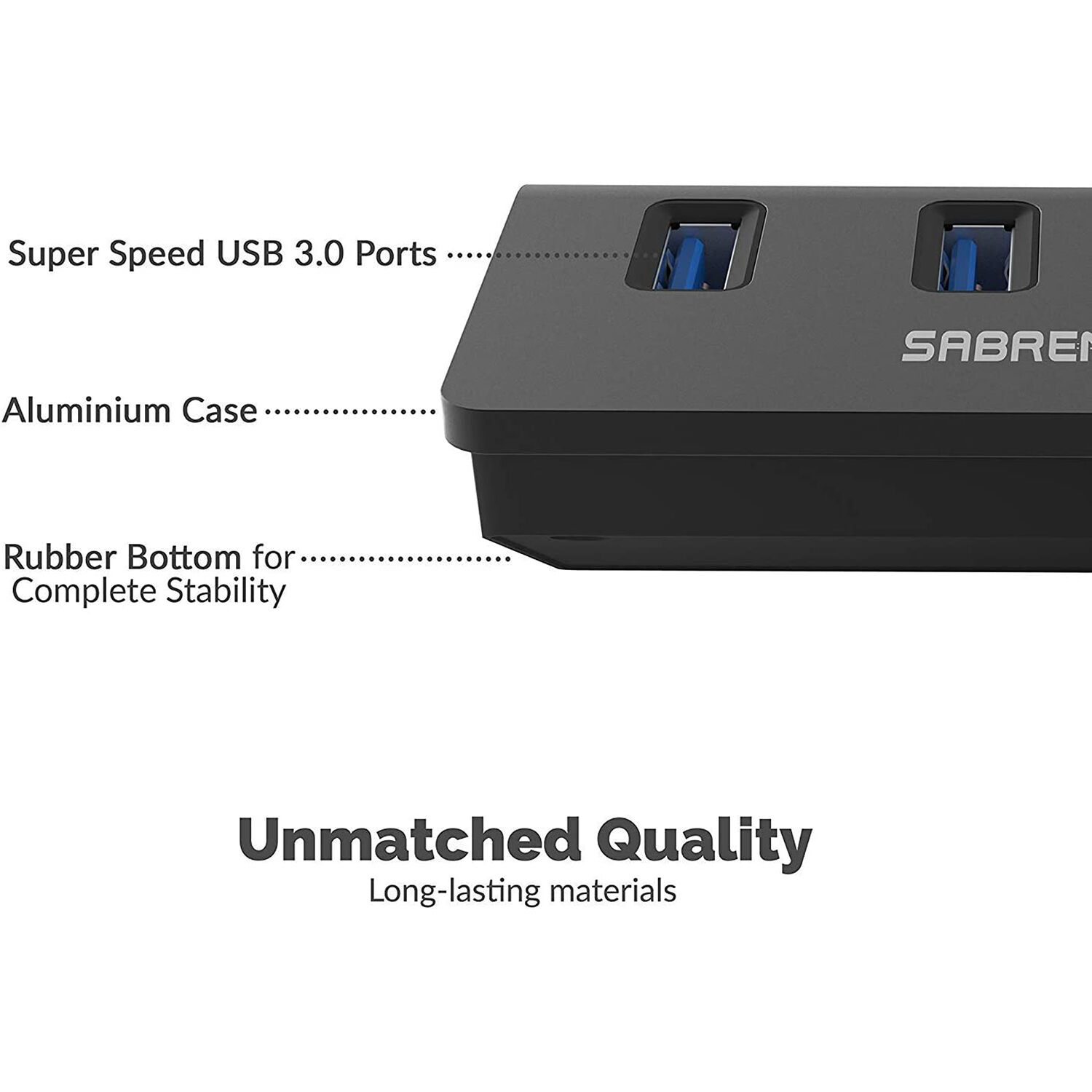 SABRENT Mac style 4-port aluminum USB 3.0 hub in black — view 7