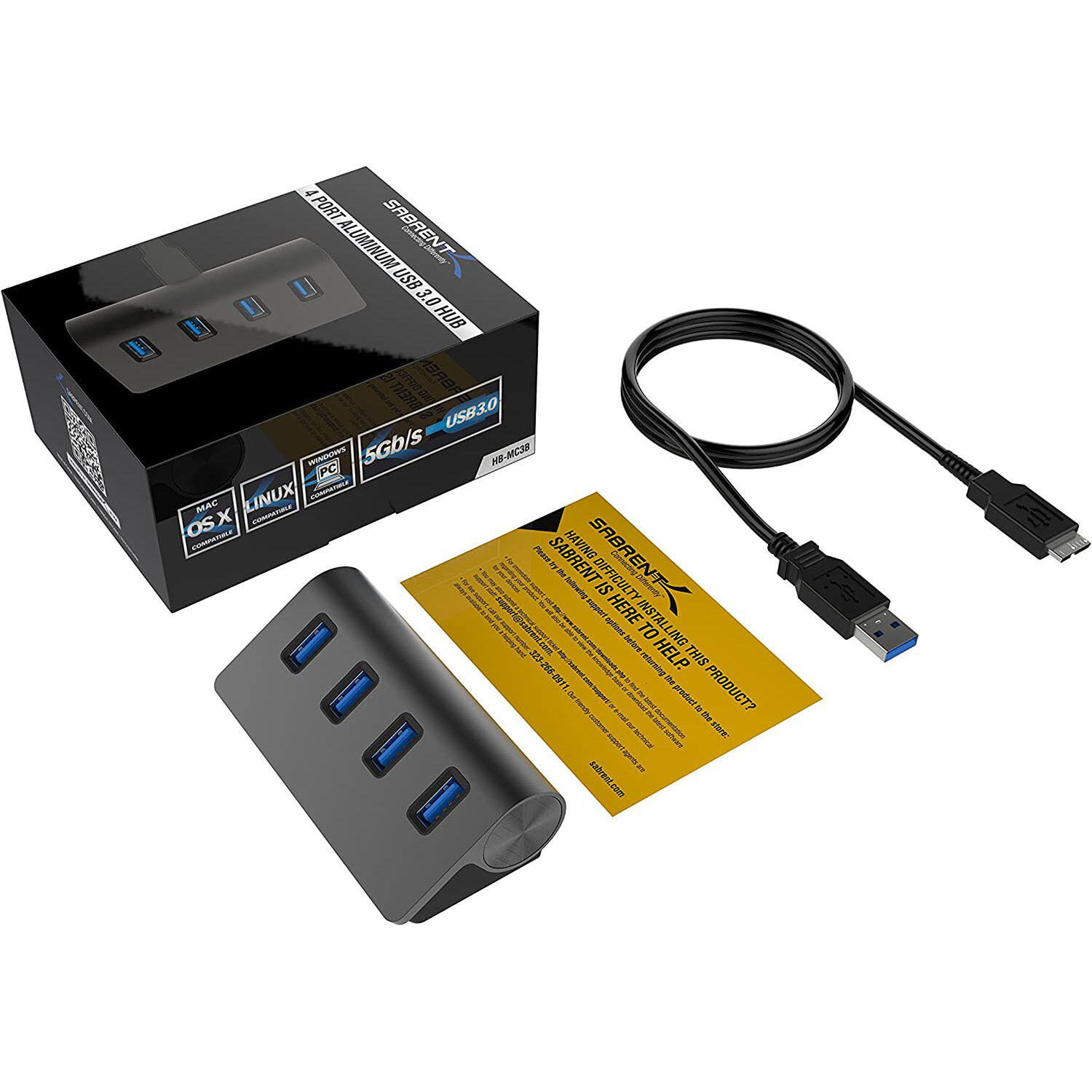 SABRENT Mac style 4-port aluminum USB 3.0 hub in black — view 8