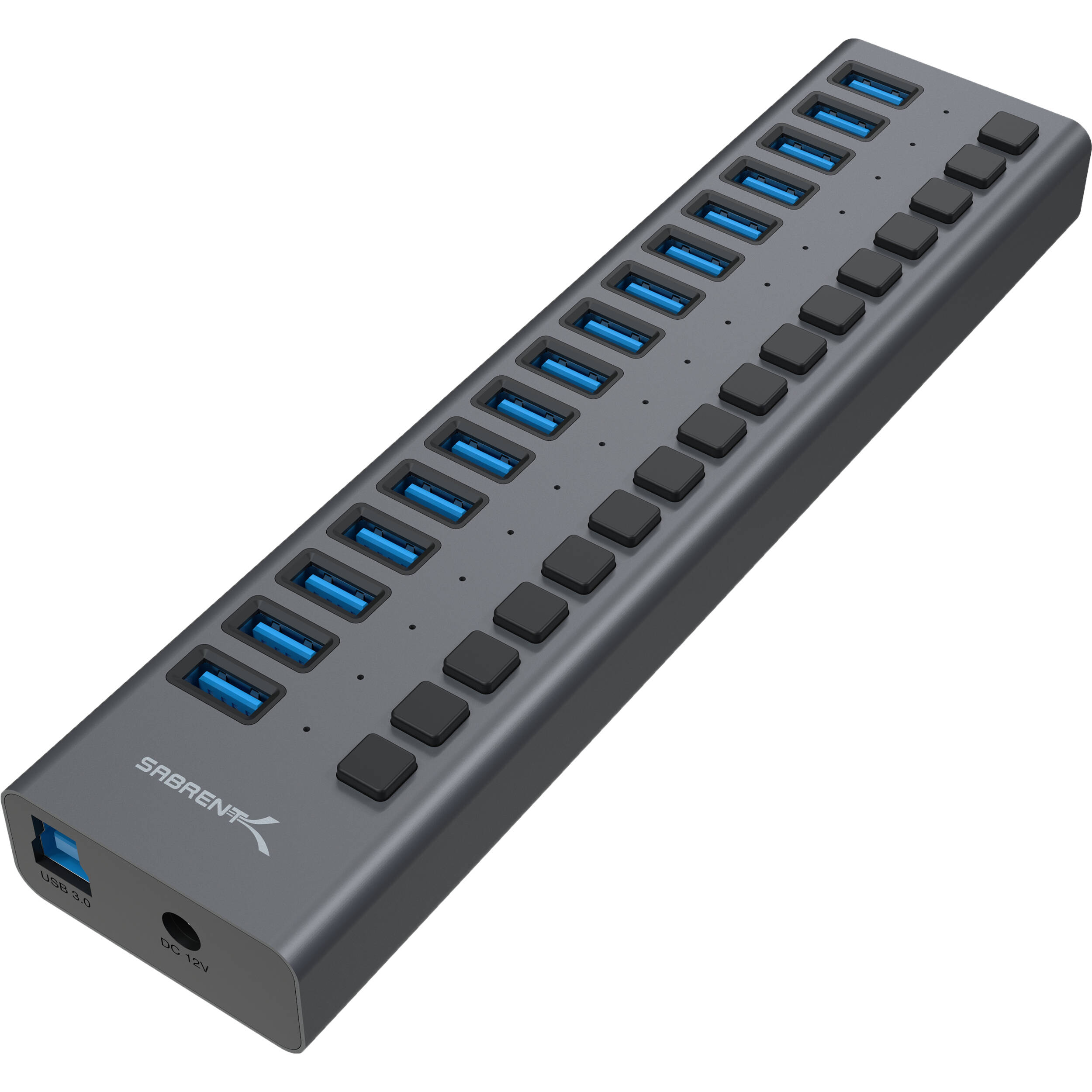 Sabrent 16-port USB 3.0 data hub and charger with individual switches and 90 W output — view 2