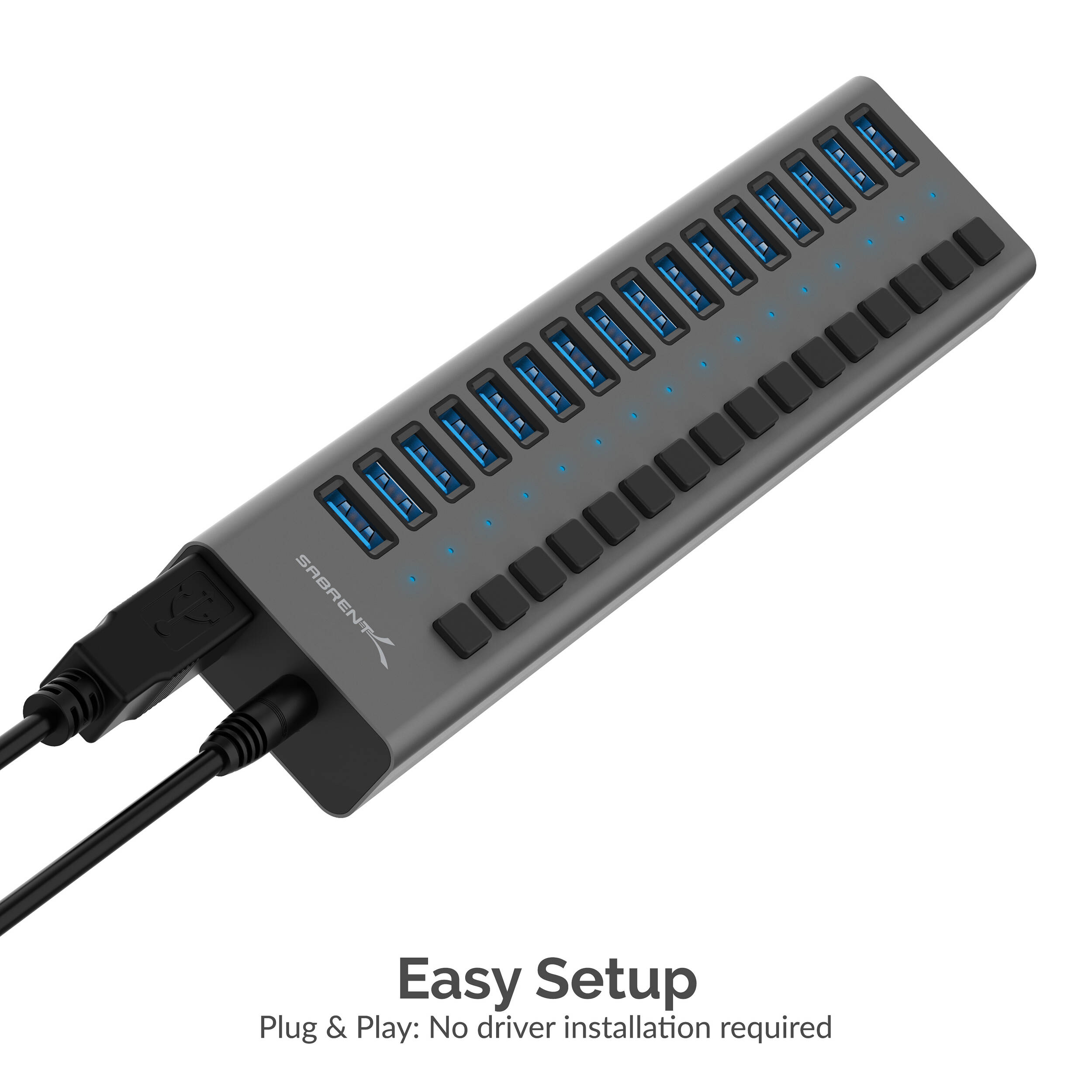 Sabrent 16-port USB 3.0 data hub and charger with individual switches and 90 W output — view 4
