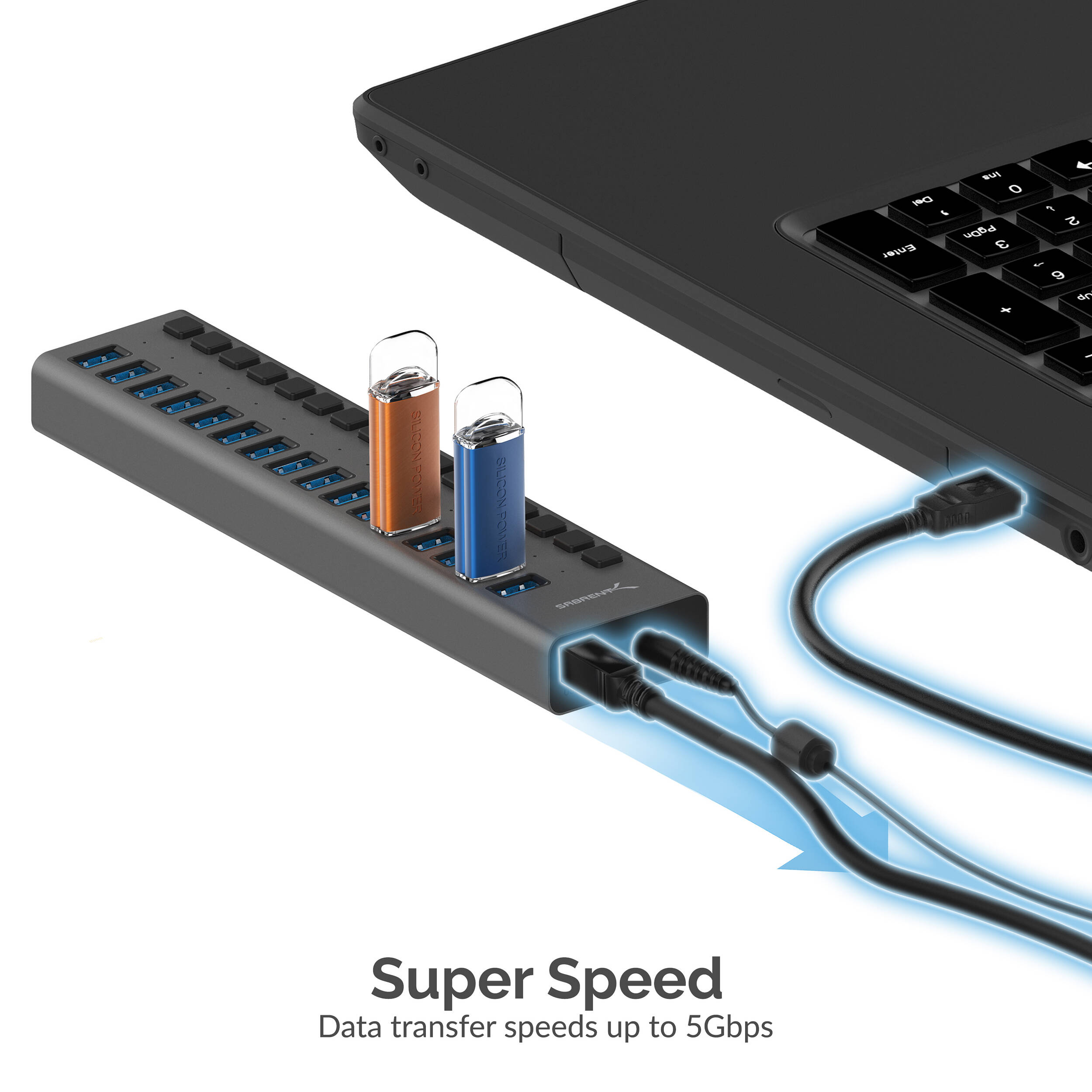 Sabrent 16-port USB 3.0 data hub and charger with individual switches and 90 W output — view 5