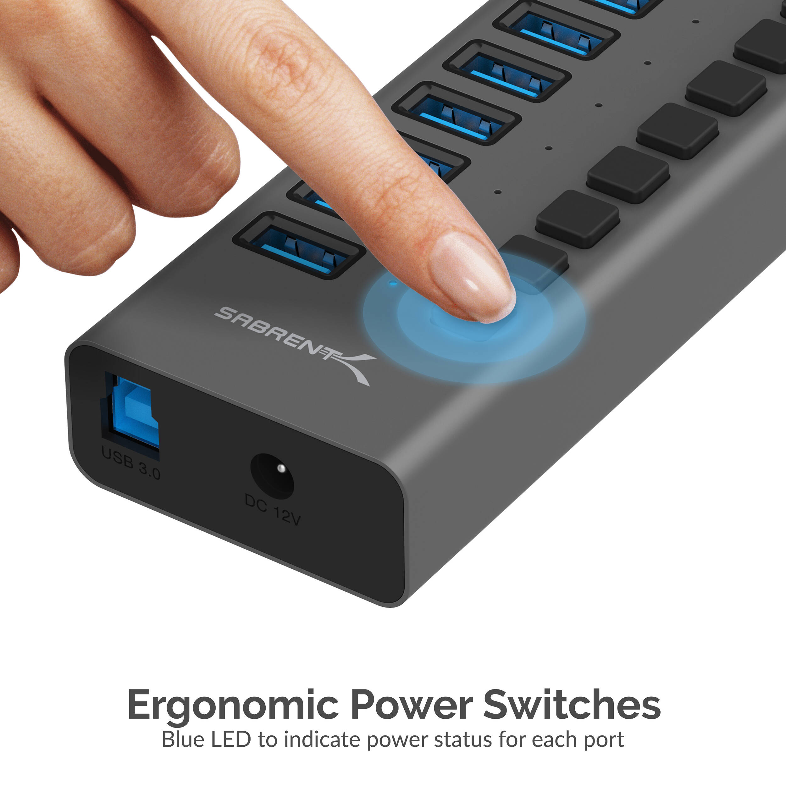 Sabrent 16-port USB 3.0 data hub and charger with individual switches and 90 W output — view 6