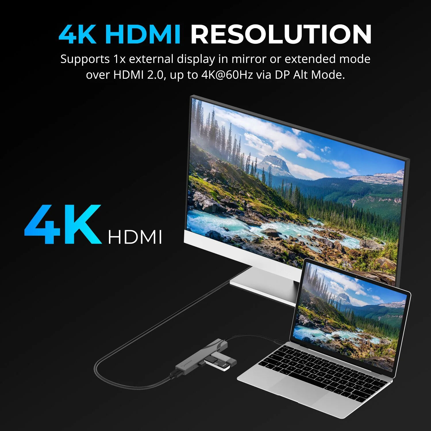 SABRENT USB-C HUB. 90W PD. 4K 60HZ 3 USB A PORTS. HDMI — view 3