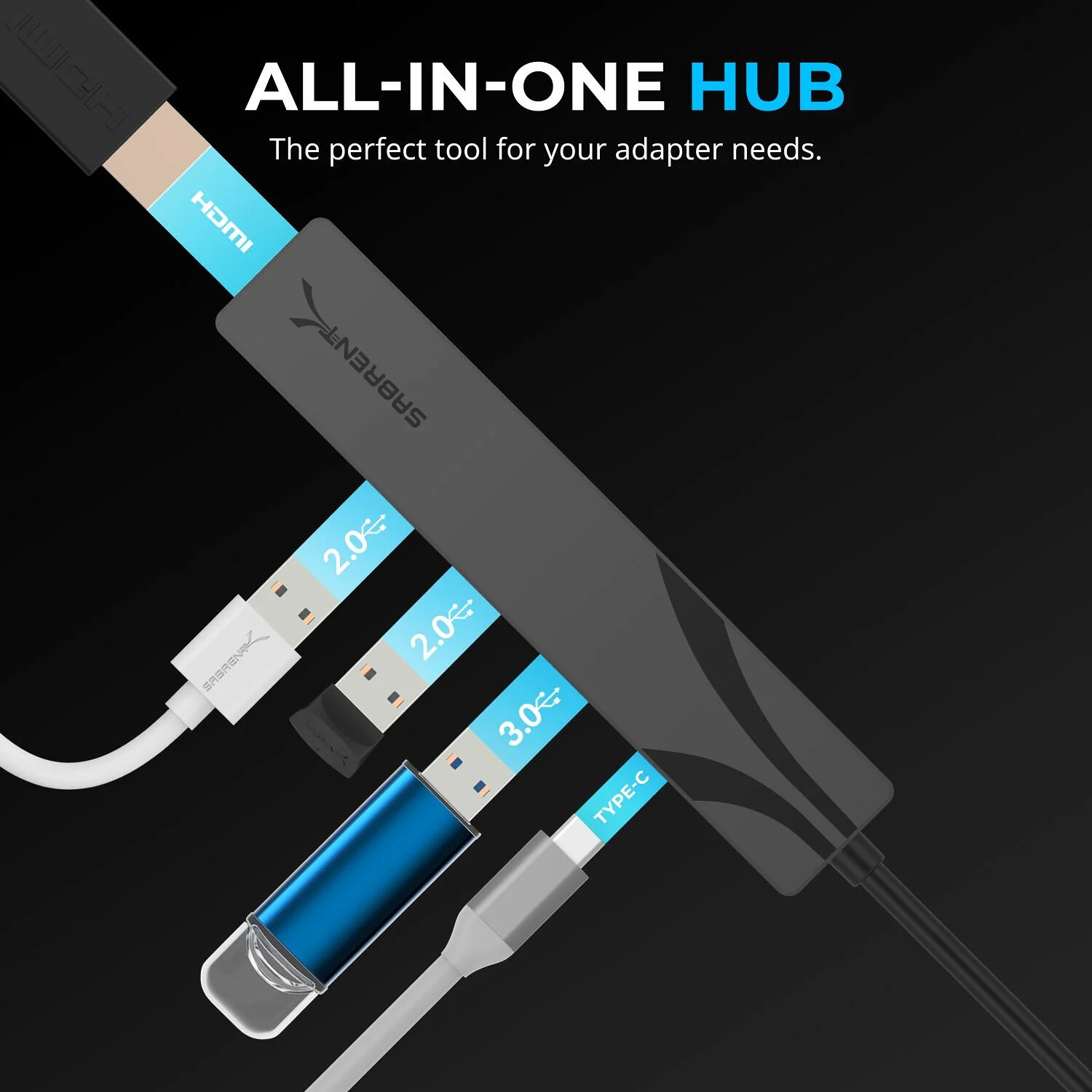 SABRENT USB-C HUB. 90W PD. 4K 60HZ 3 USB A PORTS. HDMI — view 5