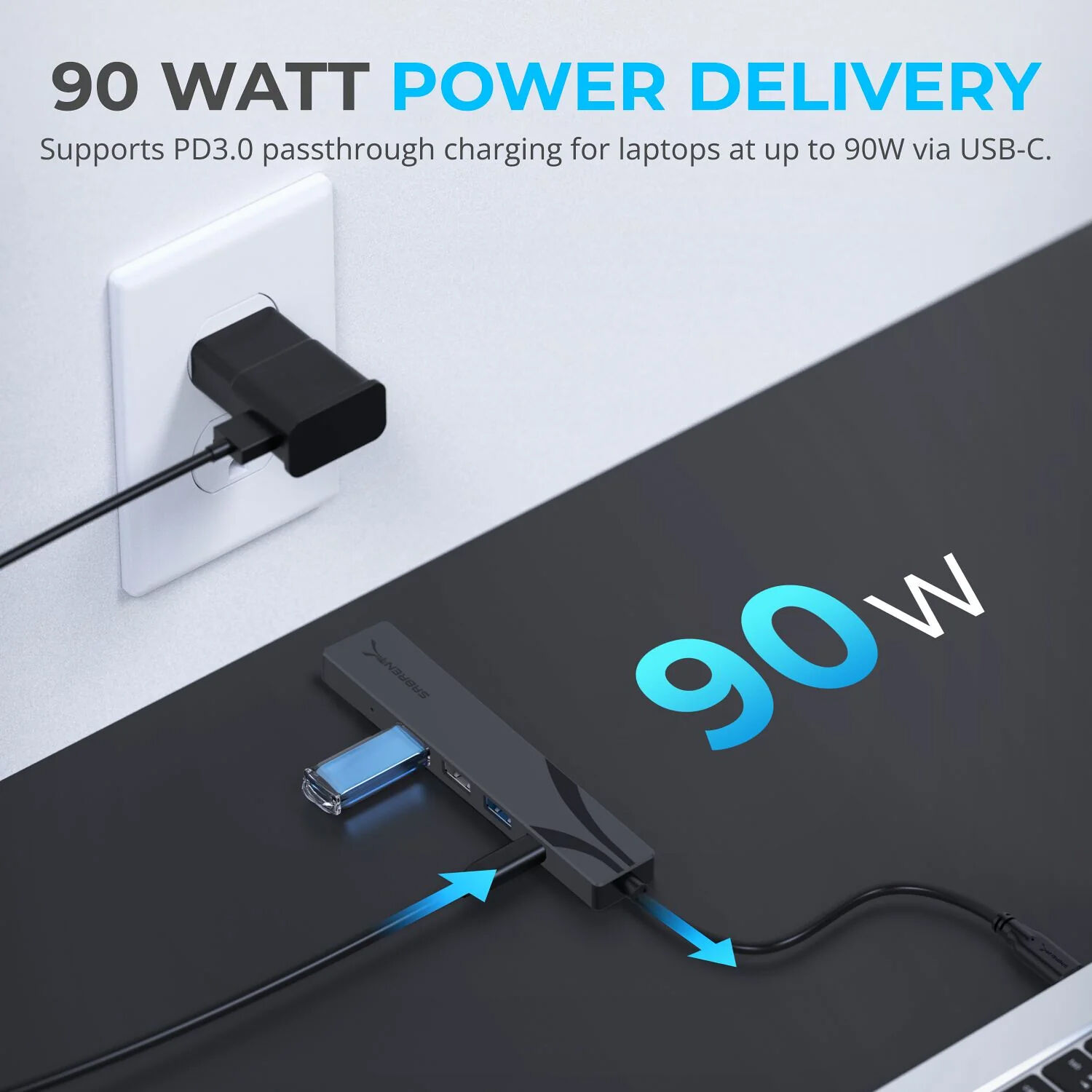 SABRENT USB-C HUB. 90W PD. 4K 60HZ 3 USB A PORTS. HDMI — view 8