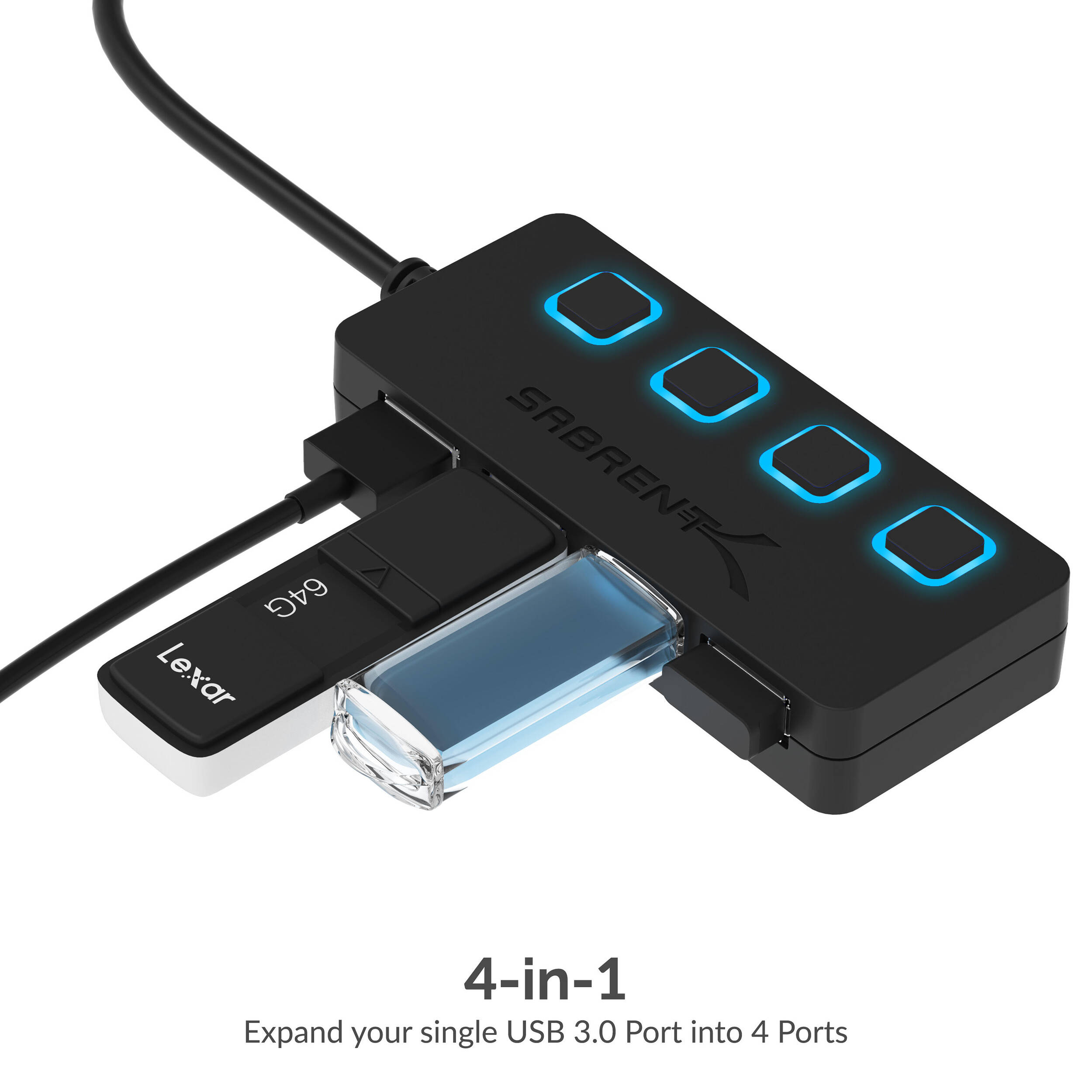 SABRENT USB 3.0 HUB W/ POWER SWITCHES — view 3