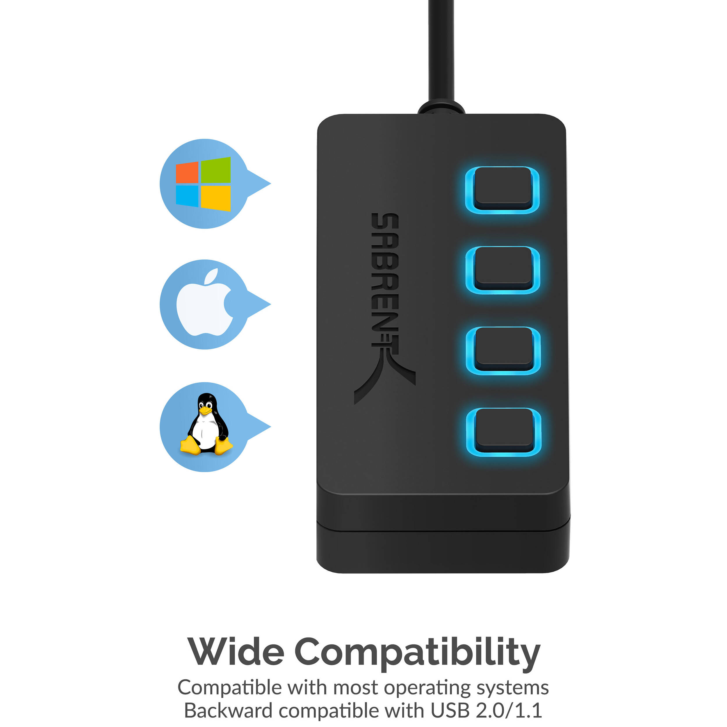 SABRENT USB 3.0 HUB W/ POWER SWITCHES — view 4