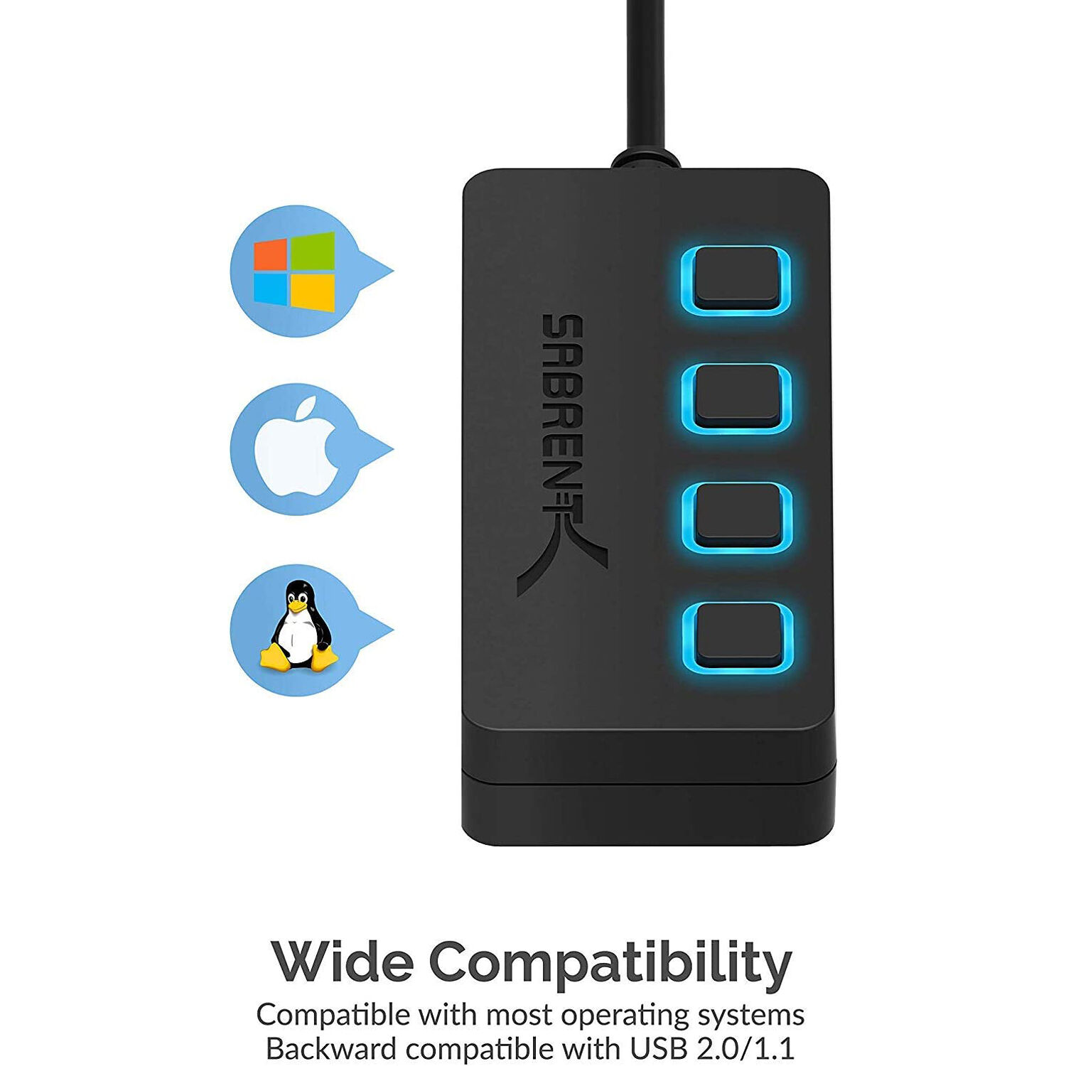 SABRENT 4PORT USB 3.0 HUB WITH POWER ADAPTER AND LED SWITCHES — view 5