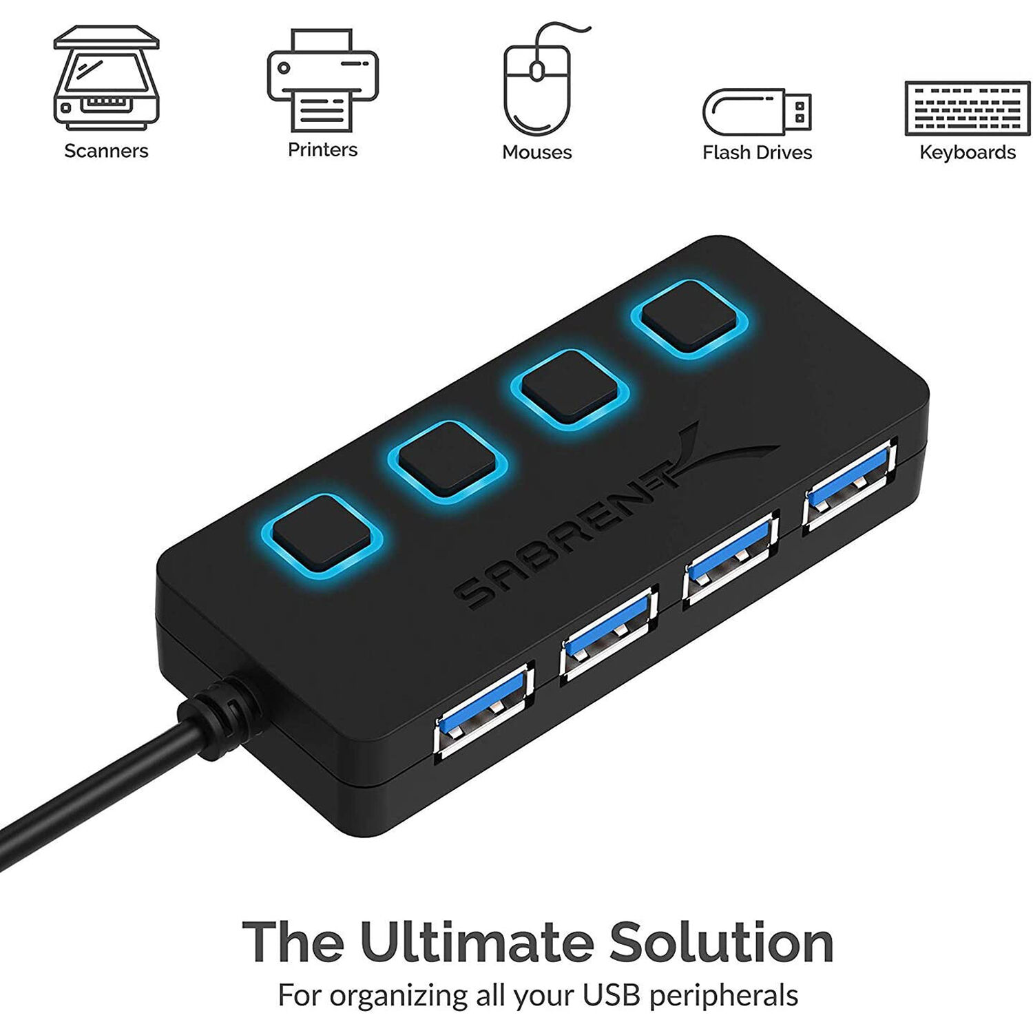 SABRENT 4PORT USB 3.0 HUB WITH POWER ADAPTER AND LED SWITCHES — view 6