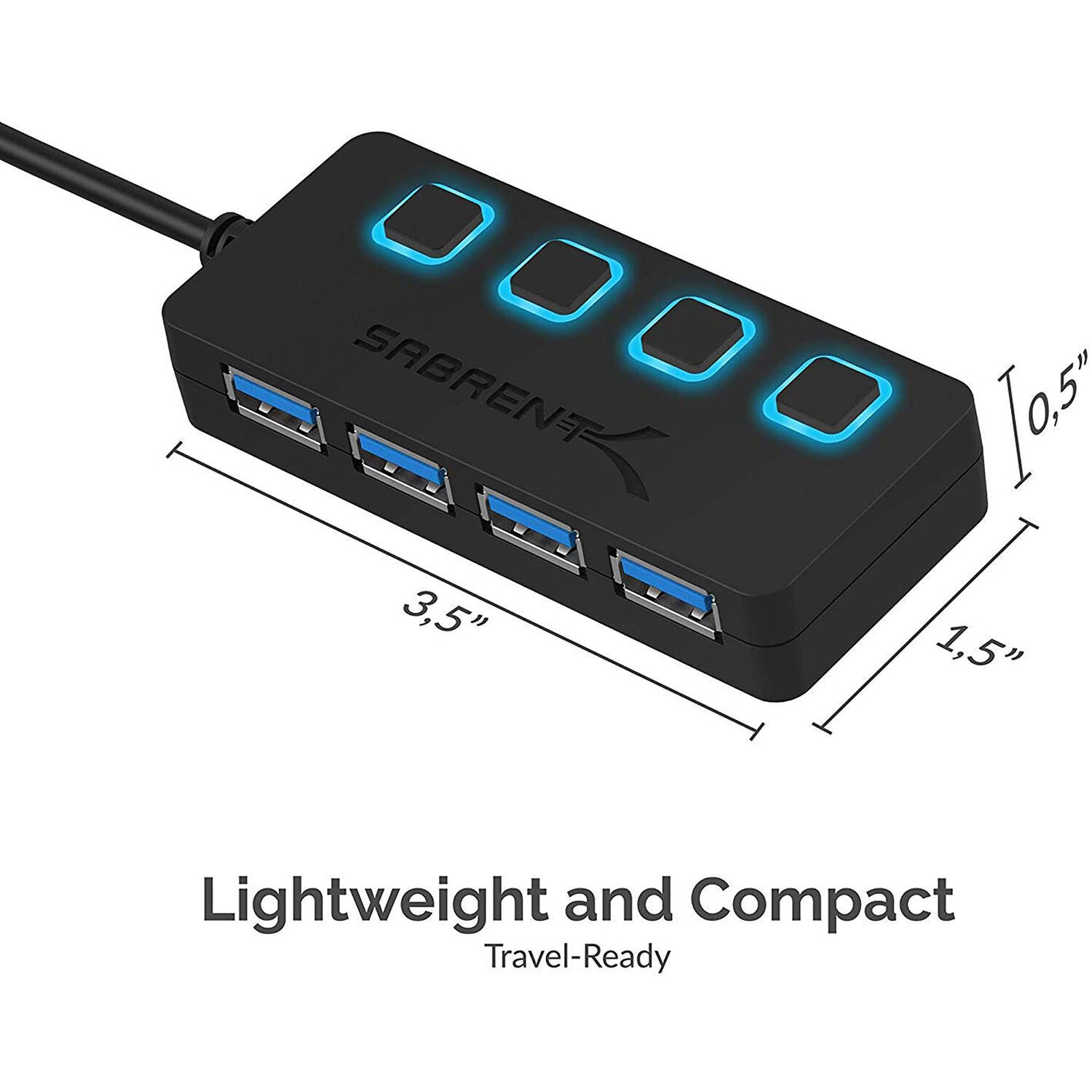 SABRENT 4PORT USB 3.0 HUB WITH POWER ADAPTER AND LED SWITCHES — view 7
