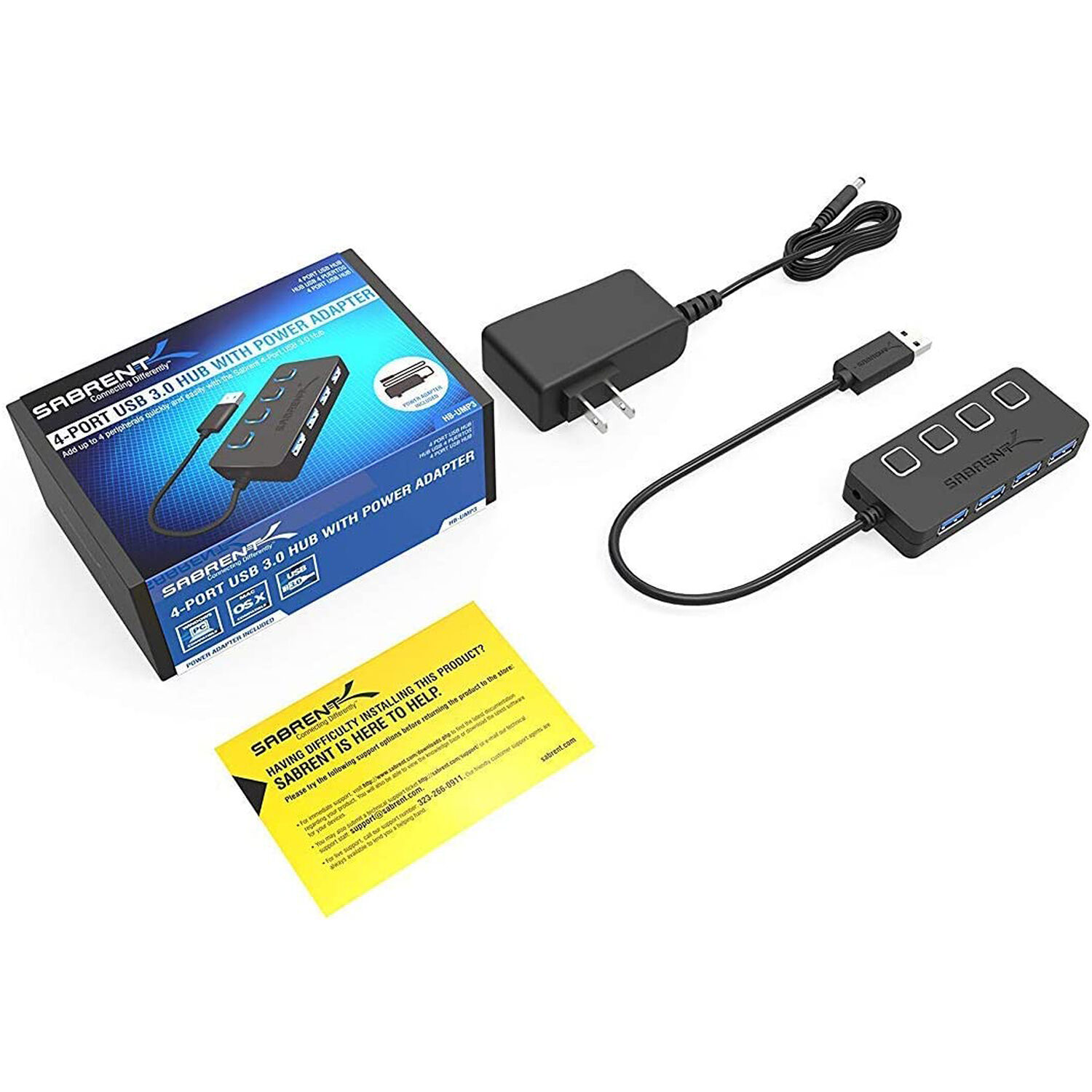 SABRENT 4PORT USB 3.0 HUB WITH POWER ADAPTER AND LED SWITCHES — view 9