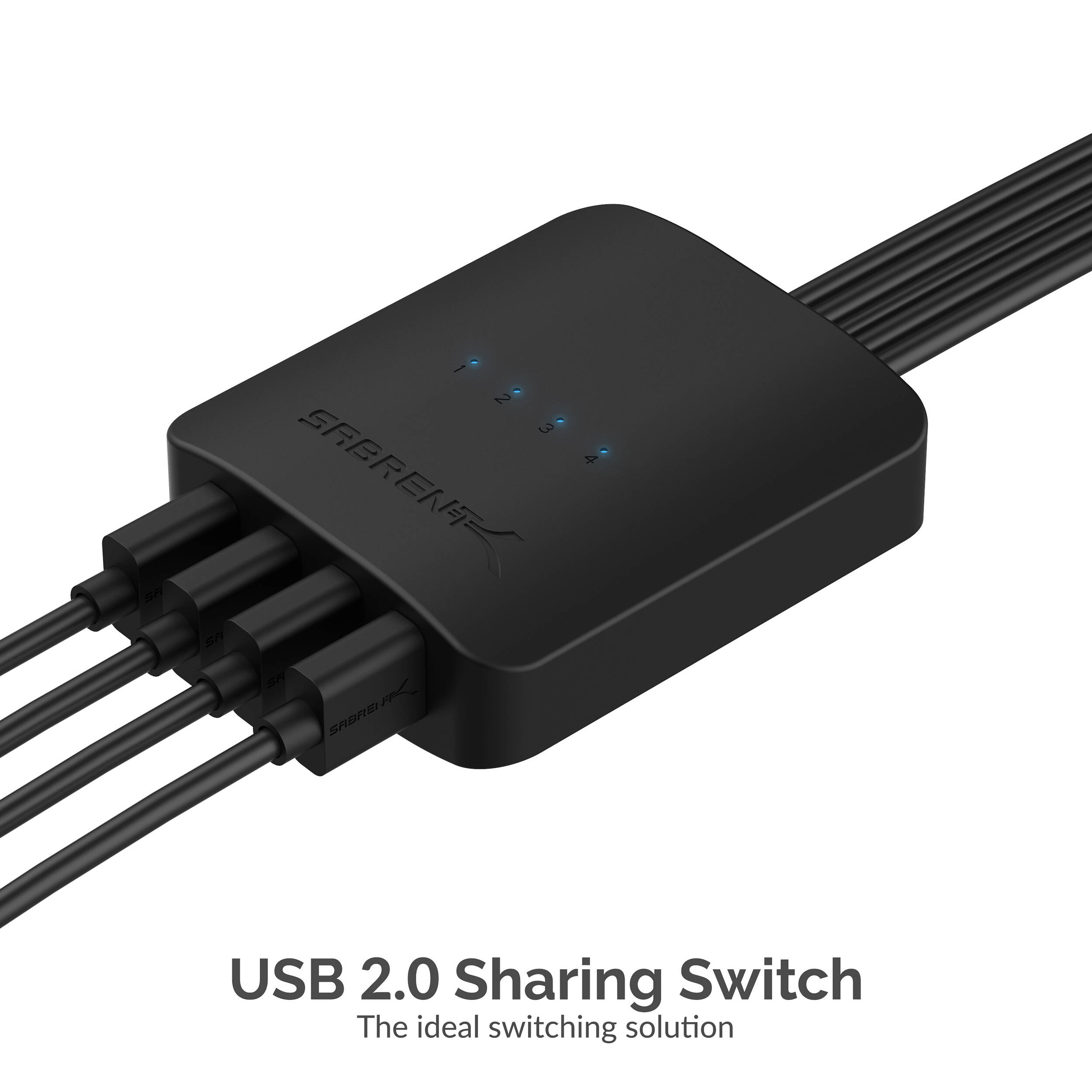SABRENT USB-USS4 4-port USB sharing switch with LED device indicators — view 2