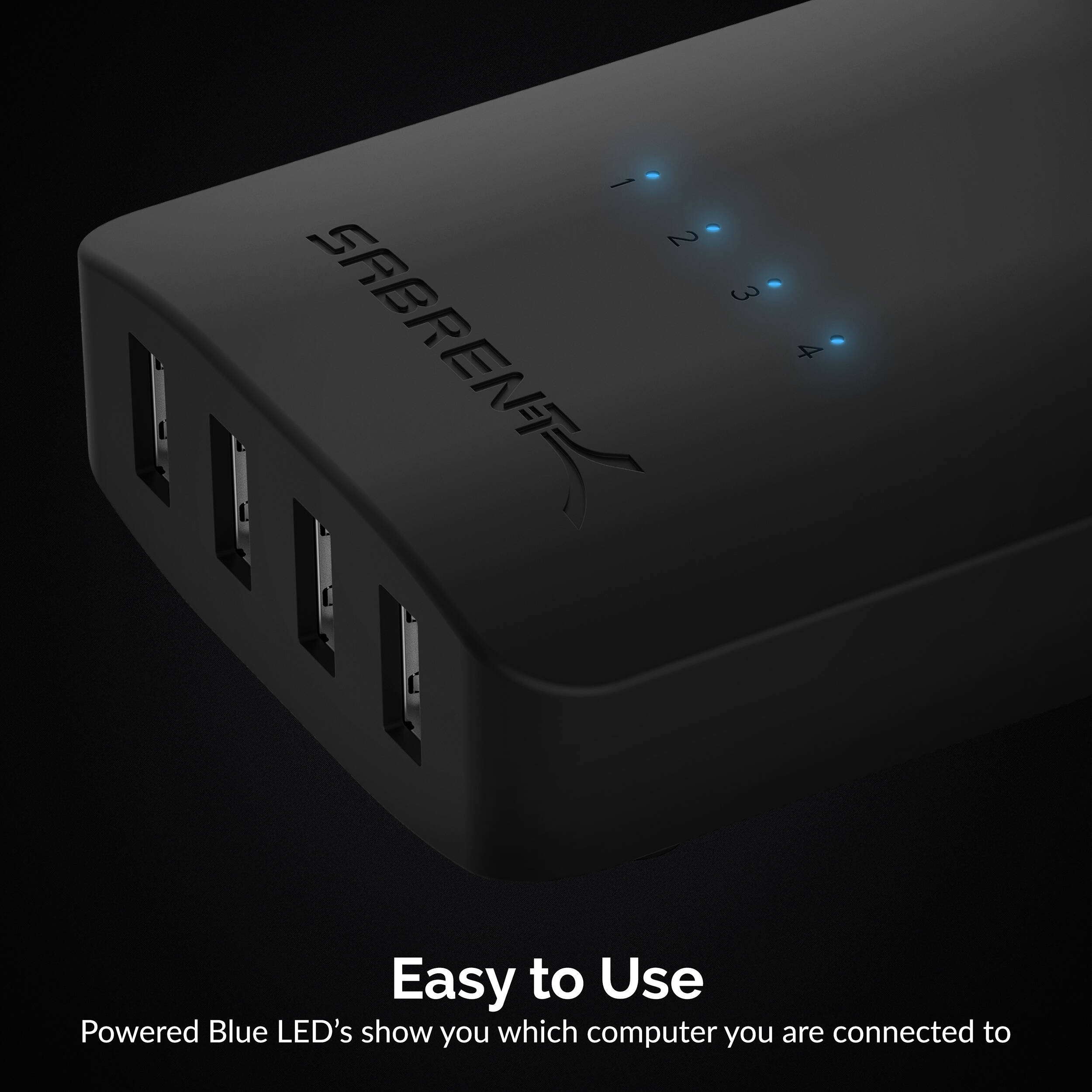 SABRENT USB-USS4 4-port USB sharing switch with LED device indicators — view 6