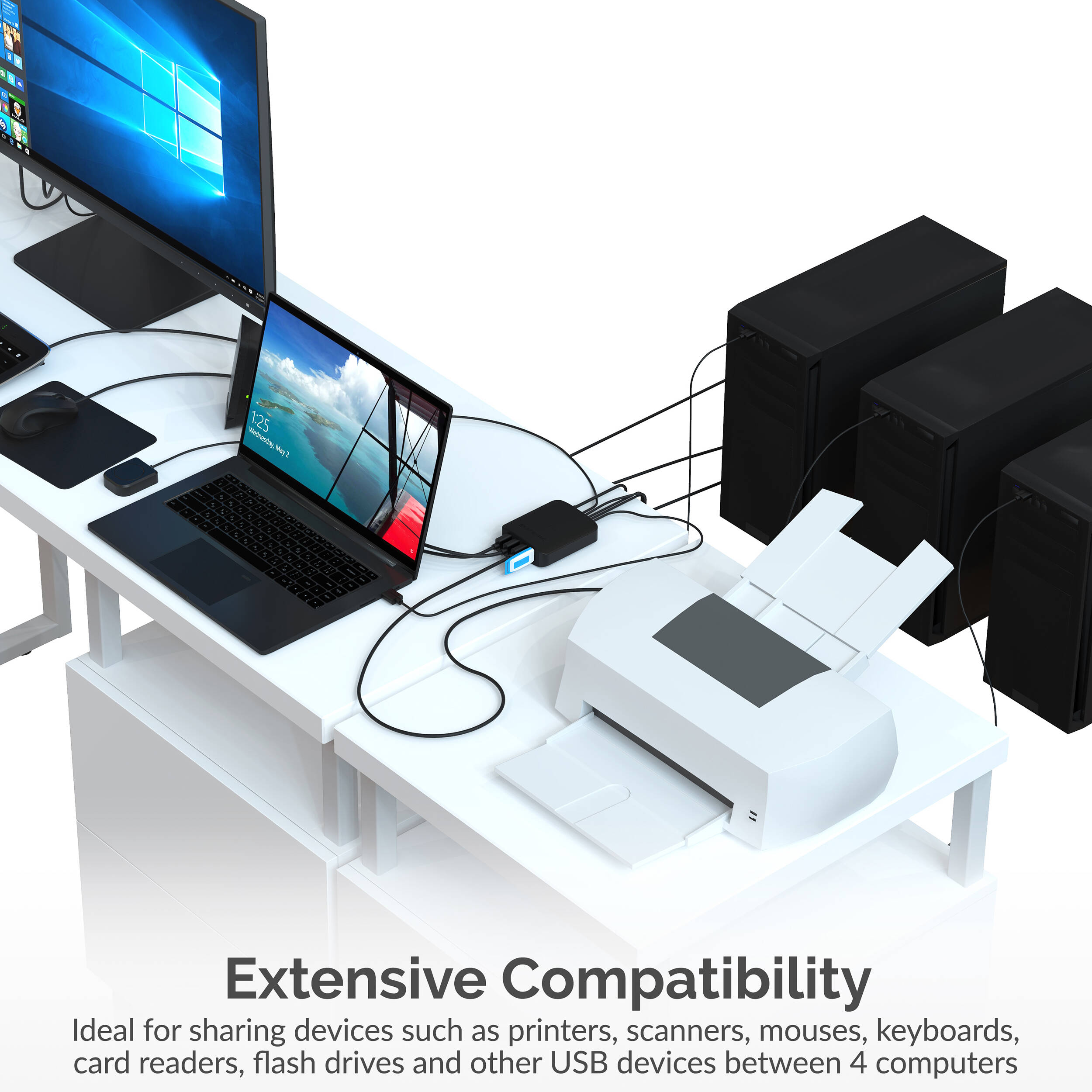 SABRENT USB-USS4 4-port USB sharing switch with LED device indicators — view 7