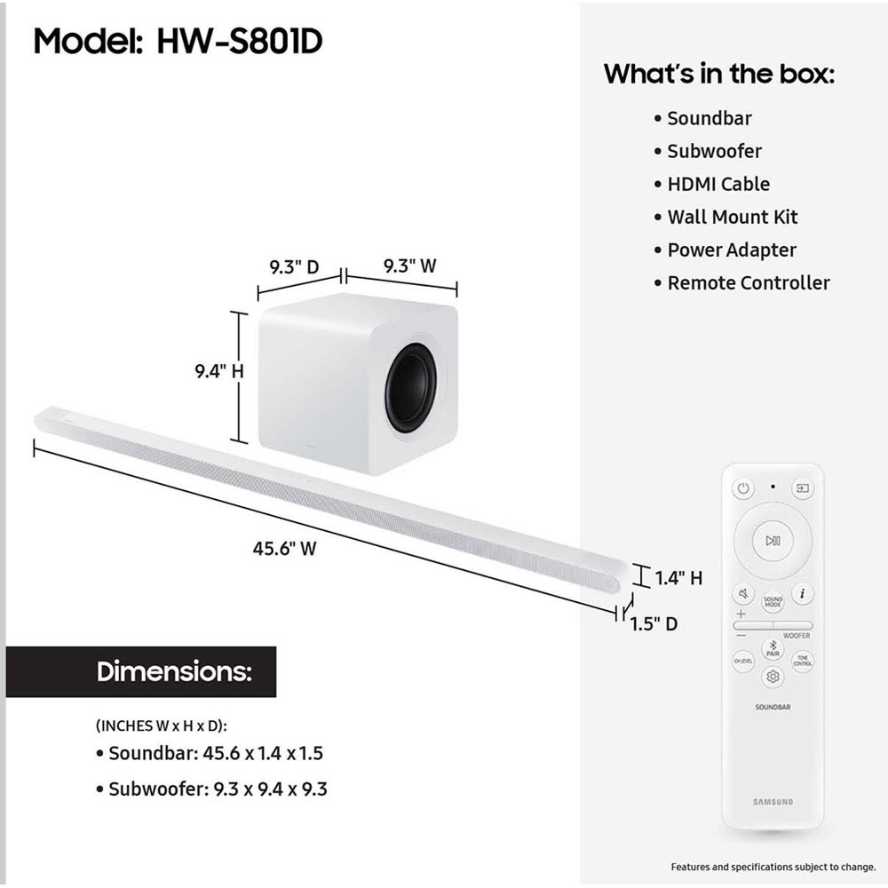 Samsung HW-S801D/ZA white 3.1.2-channel 330W wireless soundbar — view 5