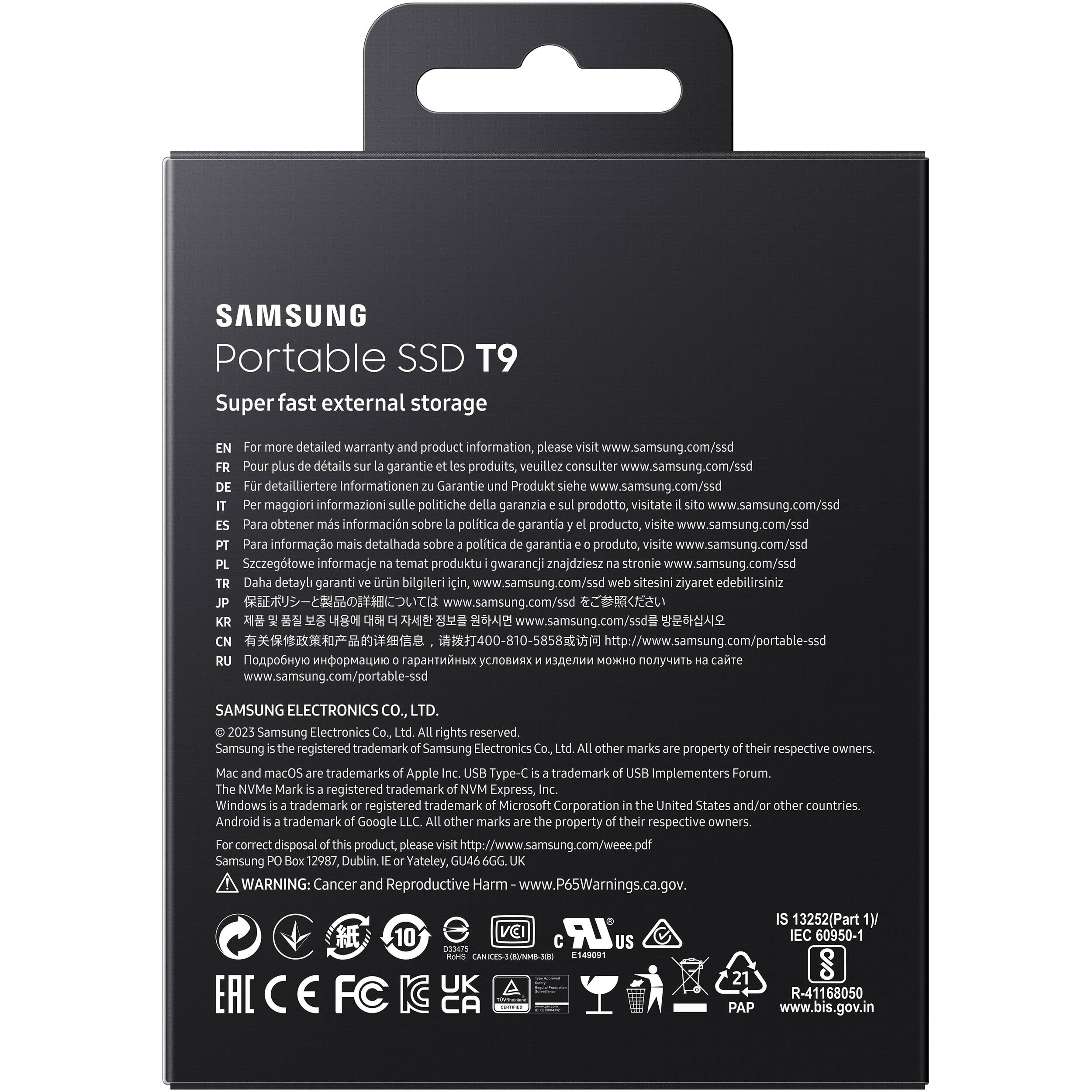 Samsung T9 2TB portable SSD in black with USB-C and USB 3.2 Gen 2x2 connectivity — view 14