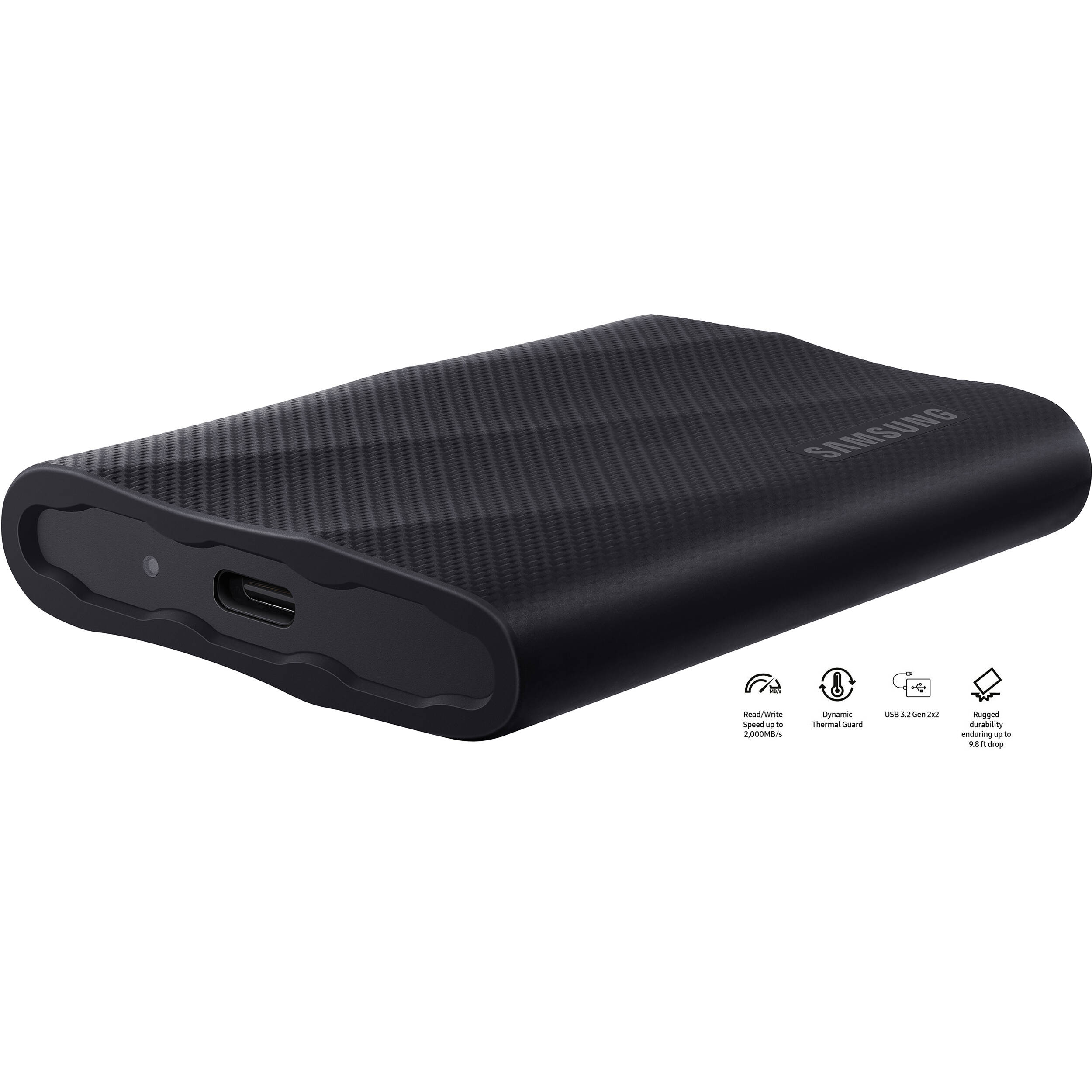 Samsung T9 4TB portable SSD in black with USB-C and USB 3.2 Gen 2x2 connectivity — view 3