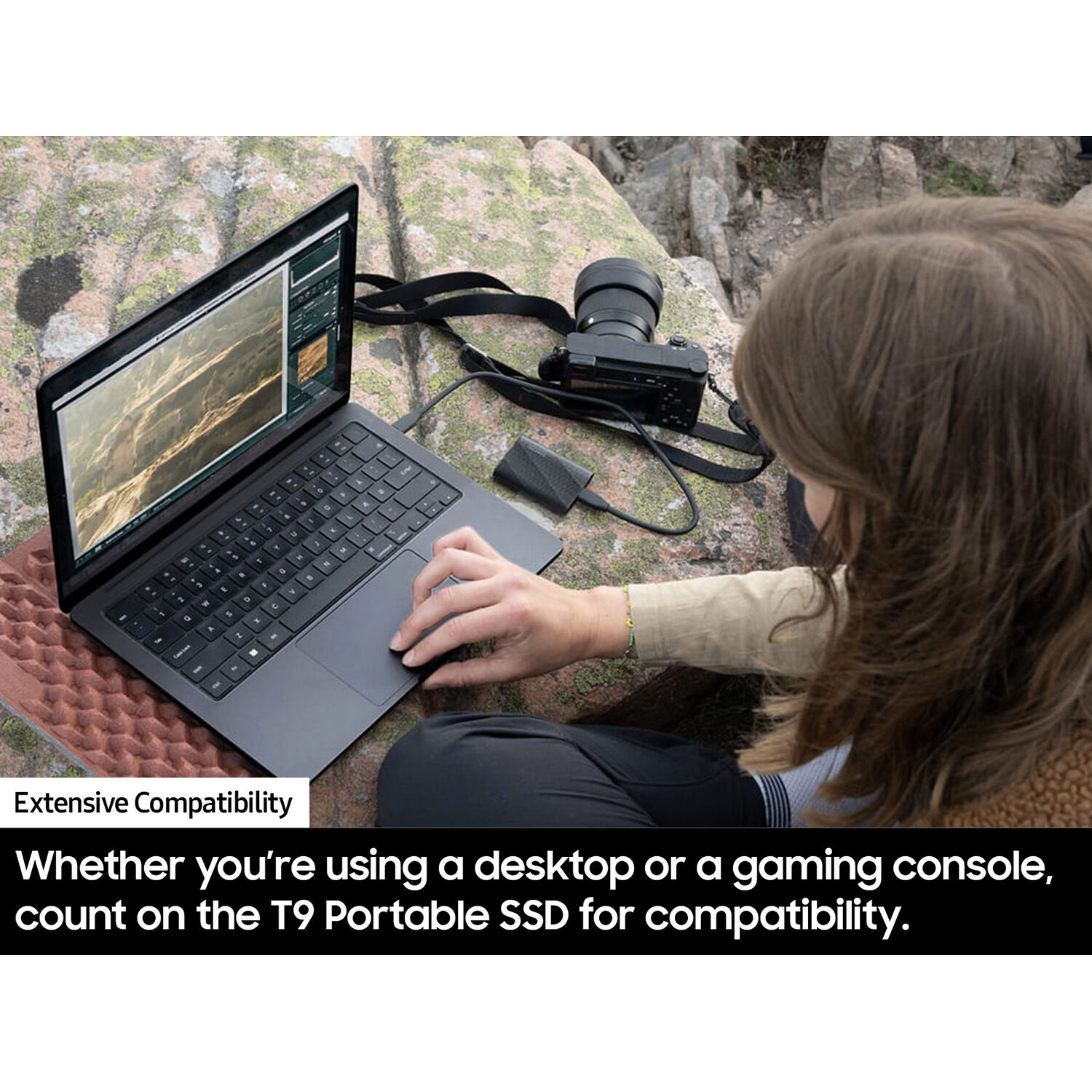 Samsung T9 4TB portable SSD in black with USB-C and USB 3.2 Gen 2x2 connectivity — view 8