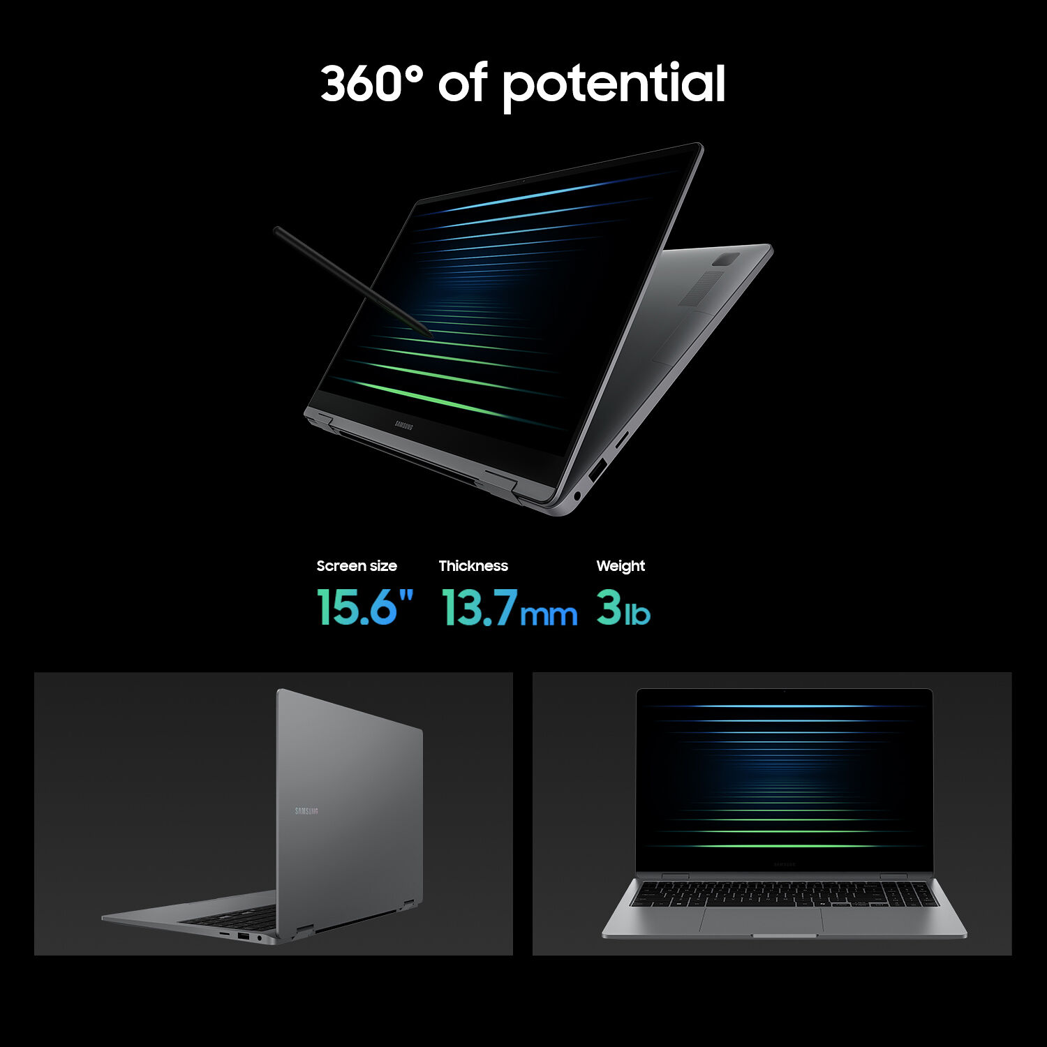 Samsung Galaxy Book5 360 15.6-inch gray 2-in-1 laptop with convertible touchscreen design — view 10