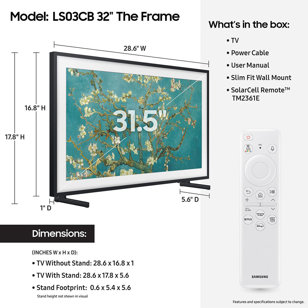 Samsung 32-inch QLED 4K Smart TV with The Frame design and SolarCell Remote — view 5