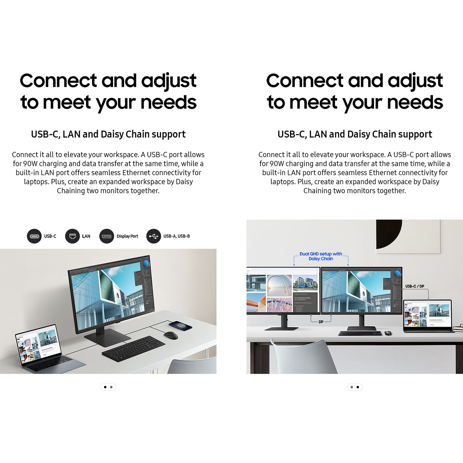 Samsung 27-inch QHD IPS monitor with USB-C, KVM, LAN, HDMI, DisplayPort, and adjustable stand — view 16