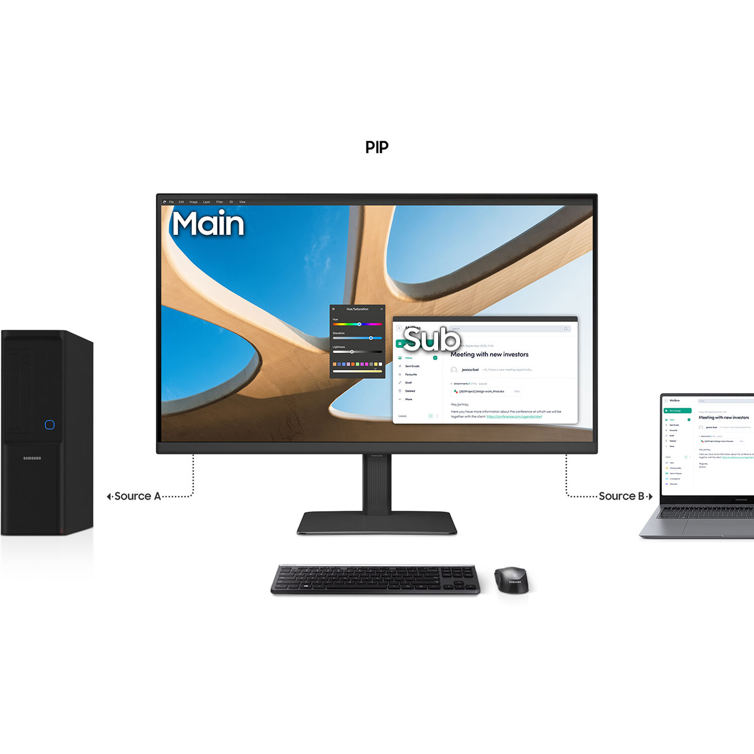 Samsung 27-inch QHD IPS monitor with USB-C, KVM, LAN, HDMI, DisplayPort, and adjustable stand — view 18