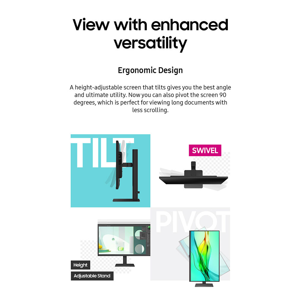 Samsung 27-inch QHD IPS monitor with USB-C, KVM, LAN, HDMI, DisplayPort, and adjustable stand — view 21
