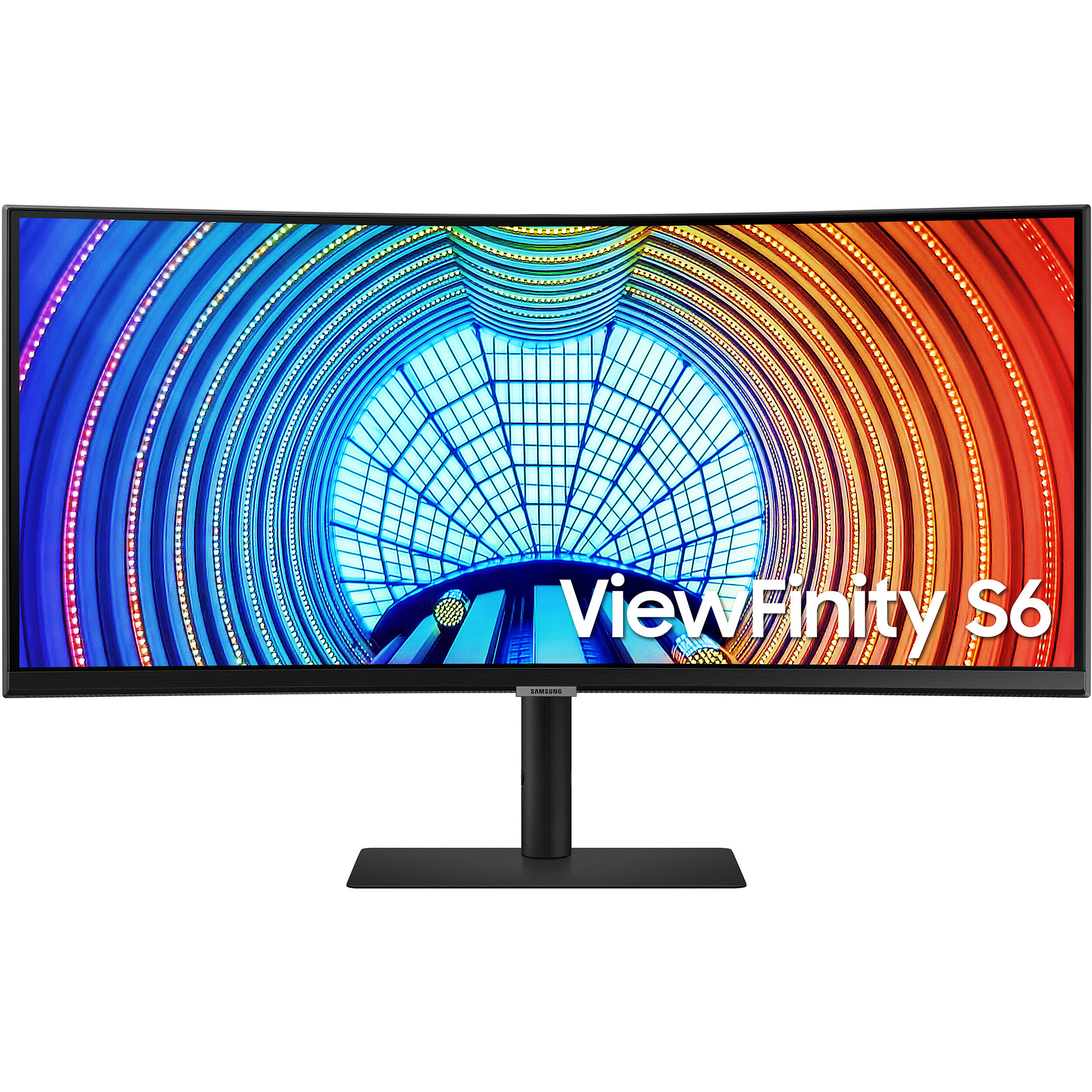 Samsung 34-inch curved ultrawide monitor with WQHD resolution, USB-C 90 W, HDR10, LAN, and adjustable stand — view 2