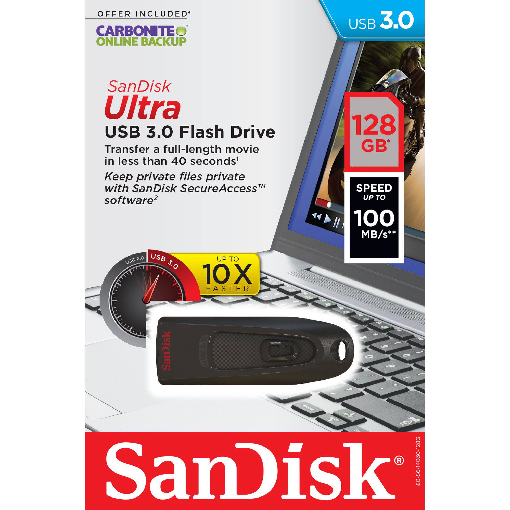 SanDisk Ultra 128GB USB 3.0 flash drive in compact portable design — view 7