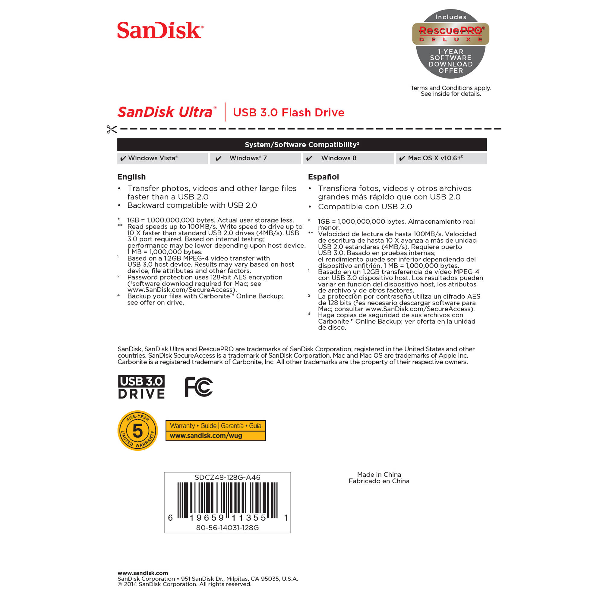 SanDisk Ultra 128GB USB 3.0 flash drive in compact portable design — view 8