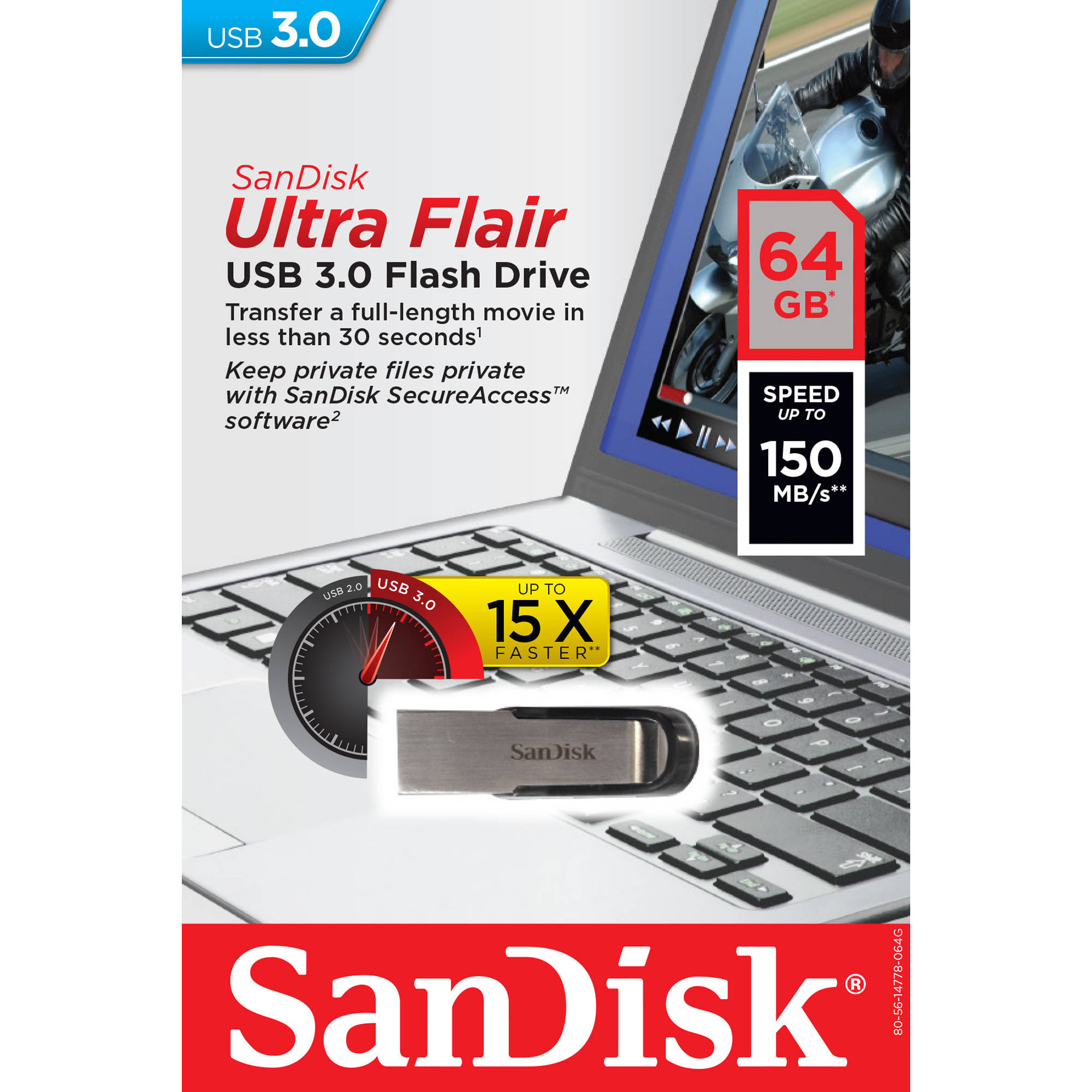 SanDisk Ultra Flair 64GB USB 3.0 flash drive with metal casing and password protection — view 5