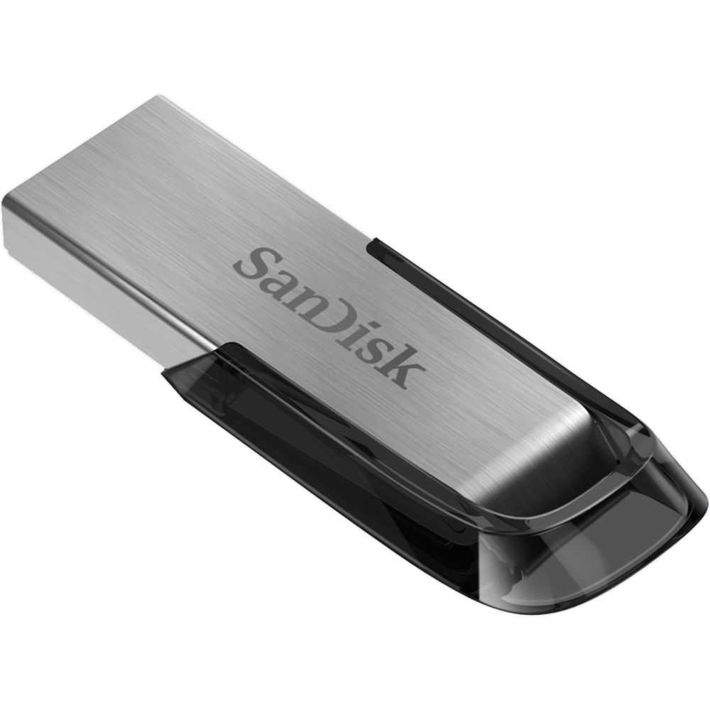SanDisk Ultra Flair 128GB USB 3.0 flash drive in slim metal silver design — view 3