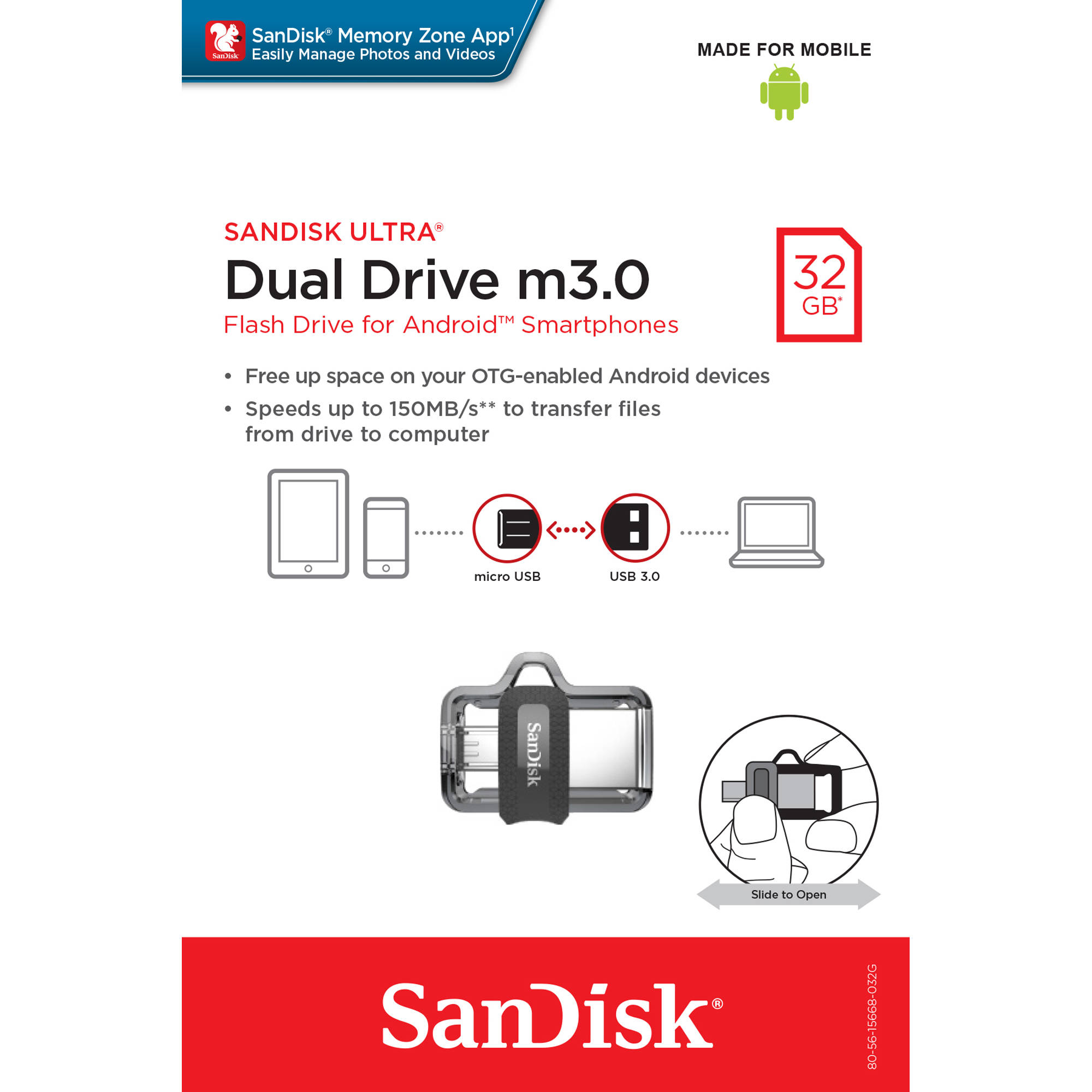 SanDisk 32GB Ultra Dual Drive AM flash drive for Android file transfer — view 7