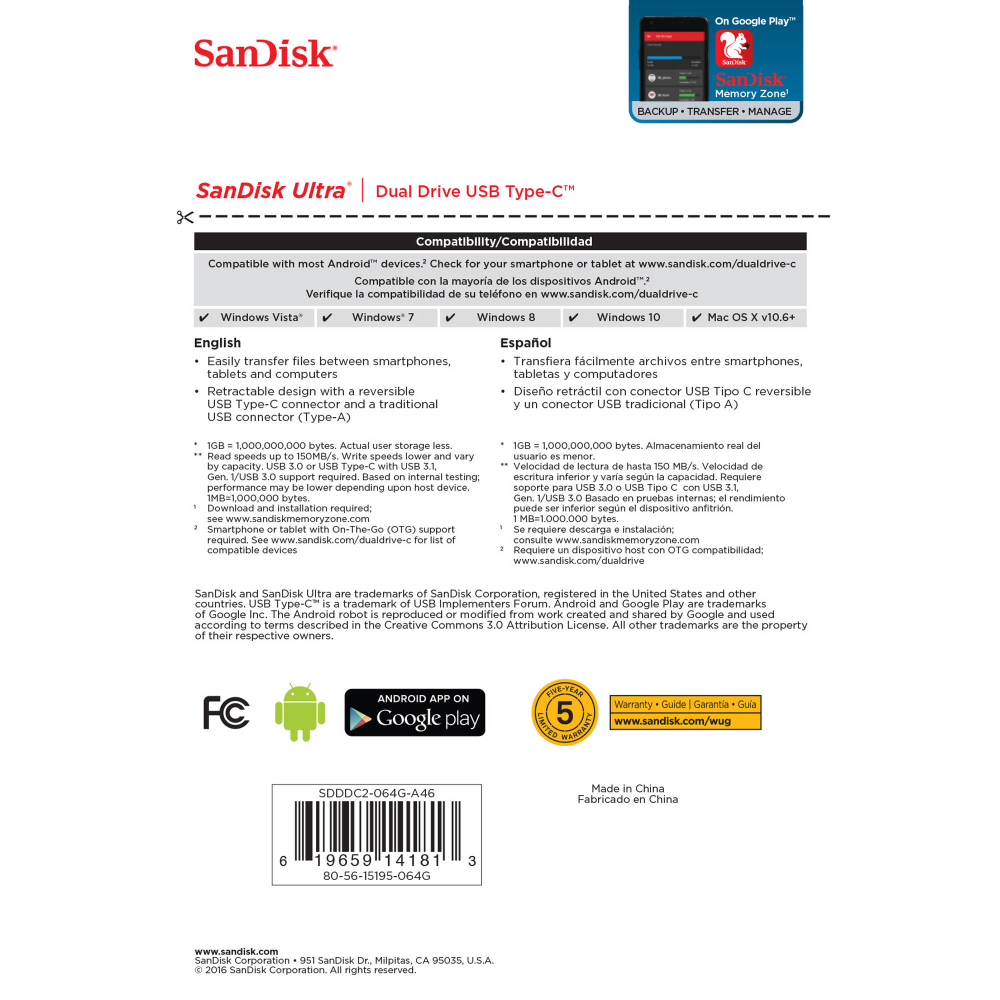 SanDisk 64 GB USB 3.1 Type-C flash drive model SDDDC2-064G-A46 — view 10