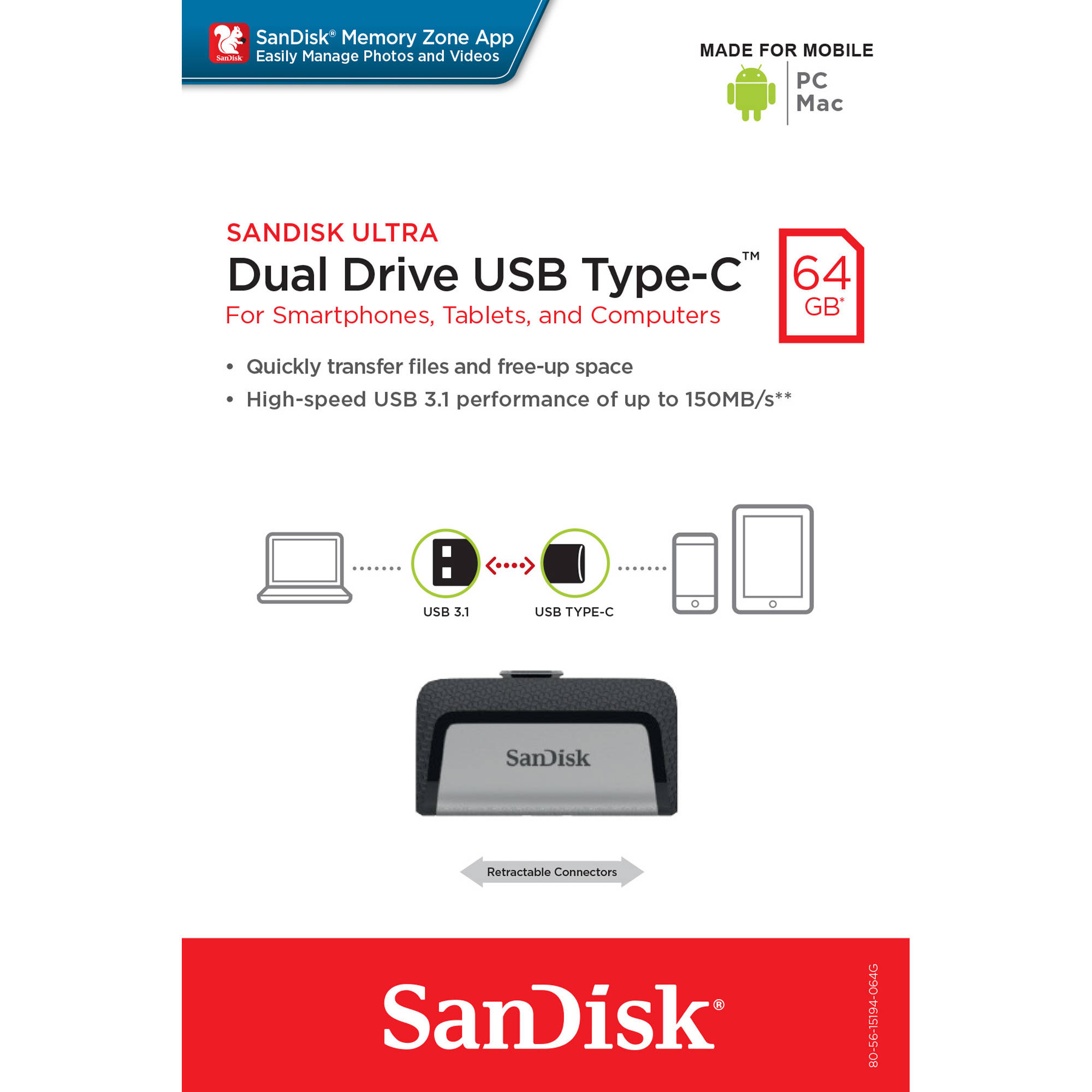 SanDisk 64 GB USB 3.1 Type-C flash drive model SDDDC2-064G-A46 — view 9