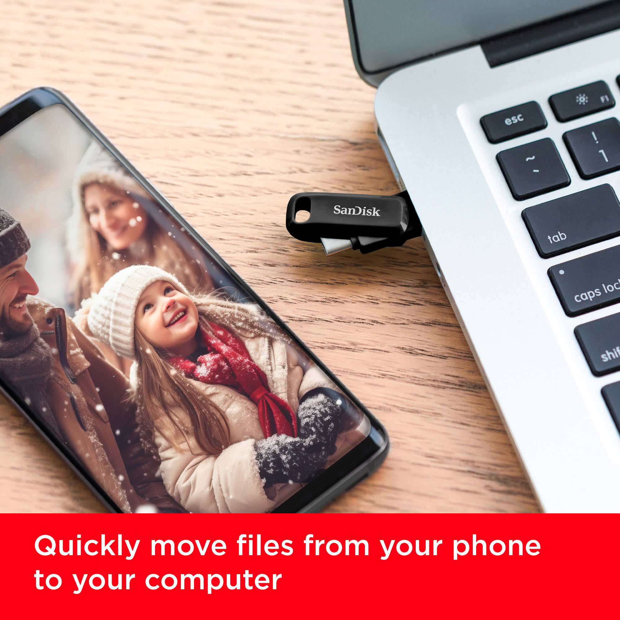 SanDisk 128GB dual USB Type-C flash drive with USB Type-C and USB Type-A connectors — view 9