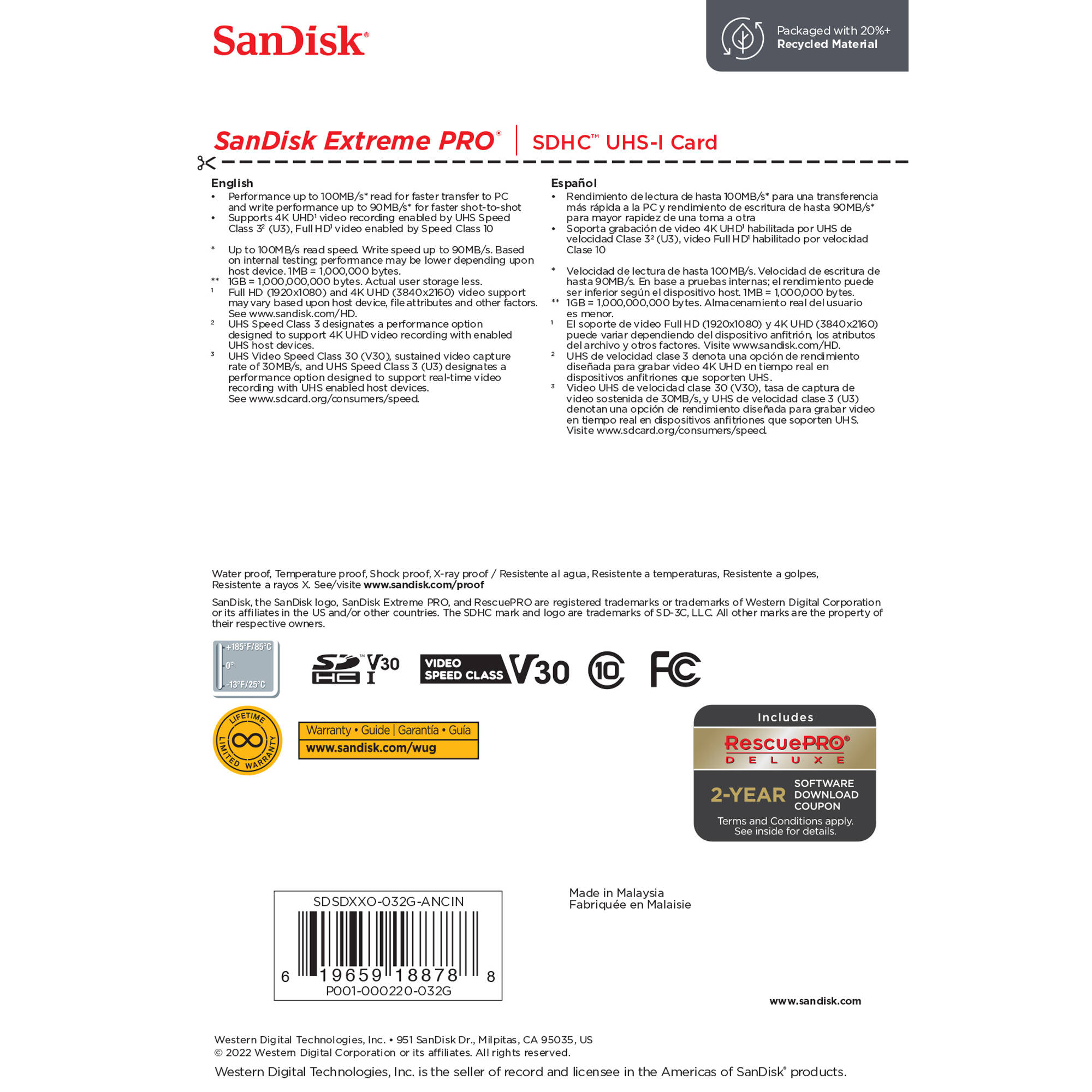 SANDISK EXTREME PRO SD UHS-I 32GB SD 100MB/S(R) / 90MB/S(W) — view 5