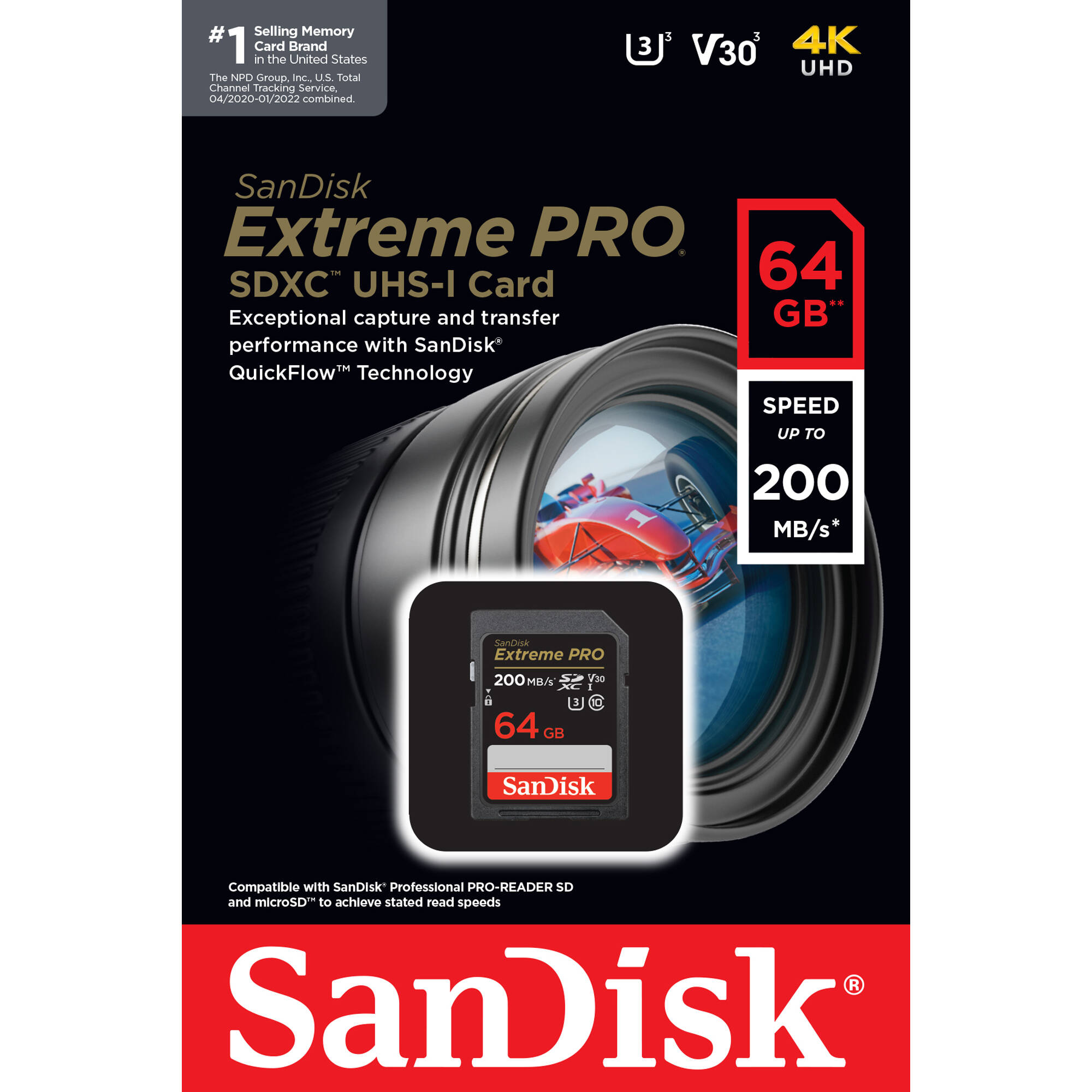 SANDISK 64GB EXTREME PRO SD 200/90MB/S RW C10 UHS U3 V — view 4