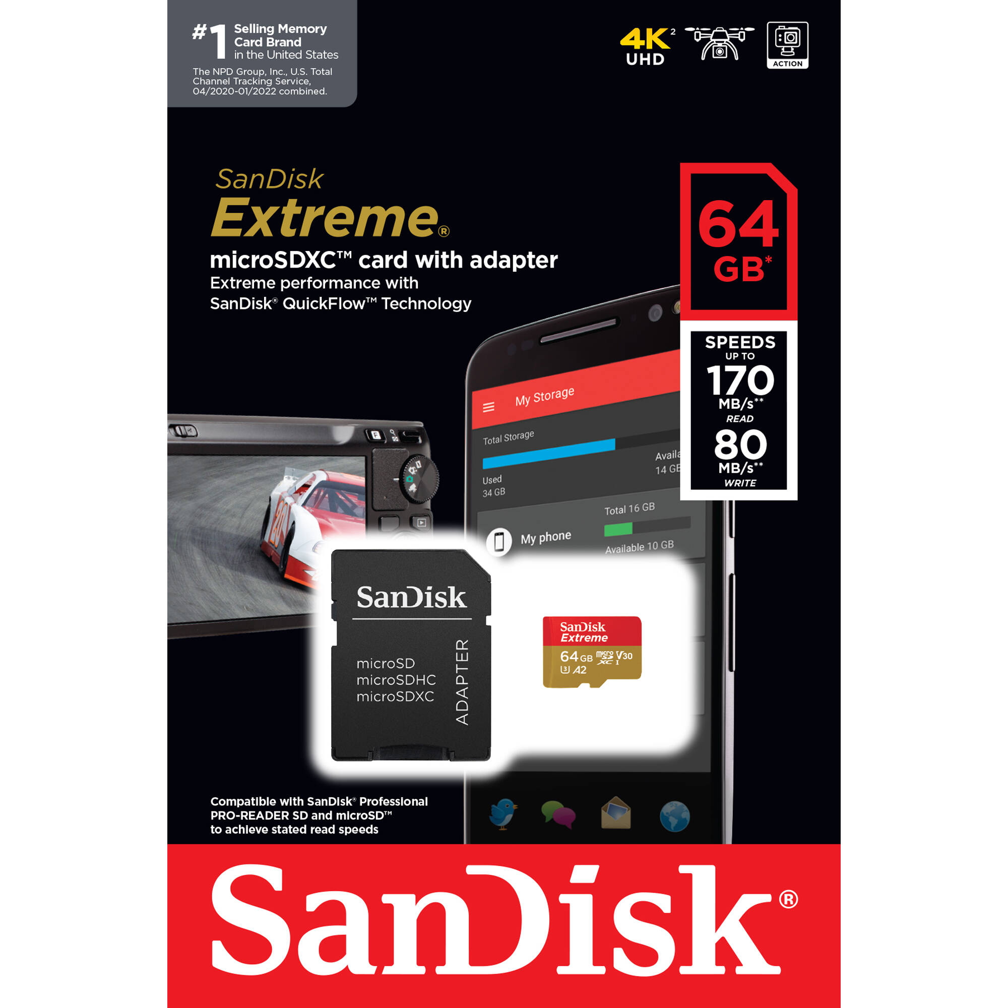 SANDISK - RETAIL MOBILE 64GB EXTREME USD 170/80MB/S C10 UHS U3 V30 A2 — view 5
