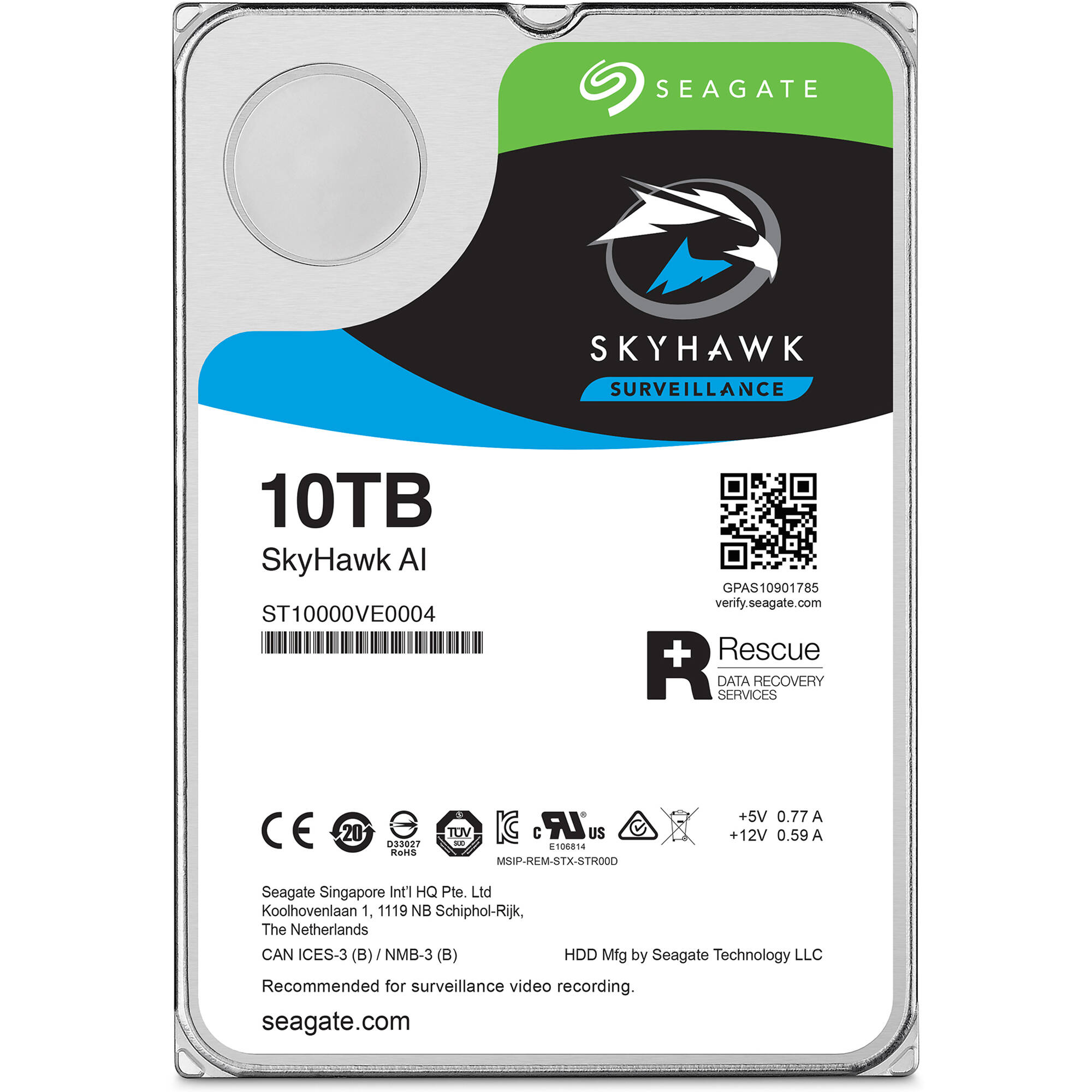 Seagate ST10000VE001 10TB 3.5-inch SATA surveillance hard drive for NVR systems — view 2
