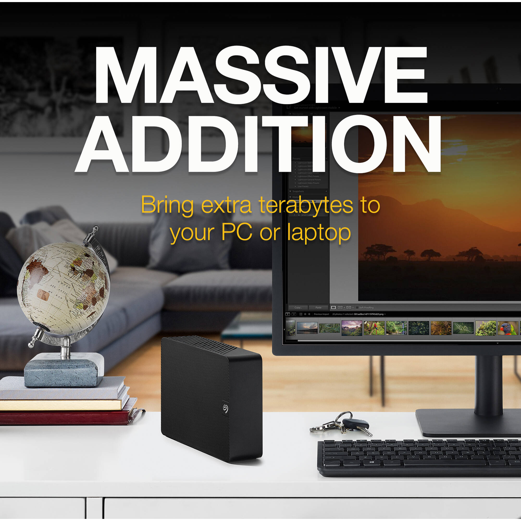 Seagate 8TB desktop external HDD for file storage and internal drive space expansion — view 8