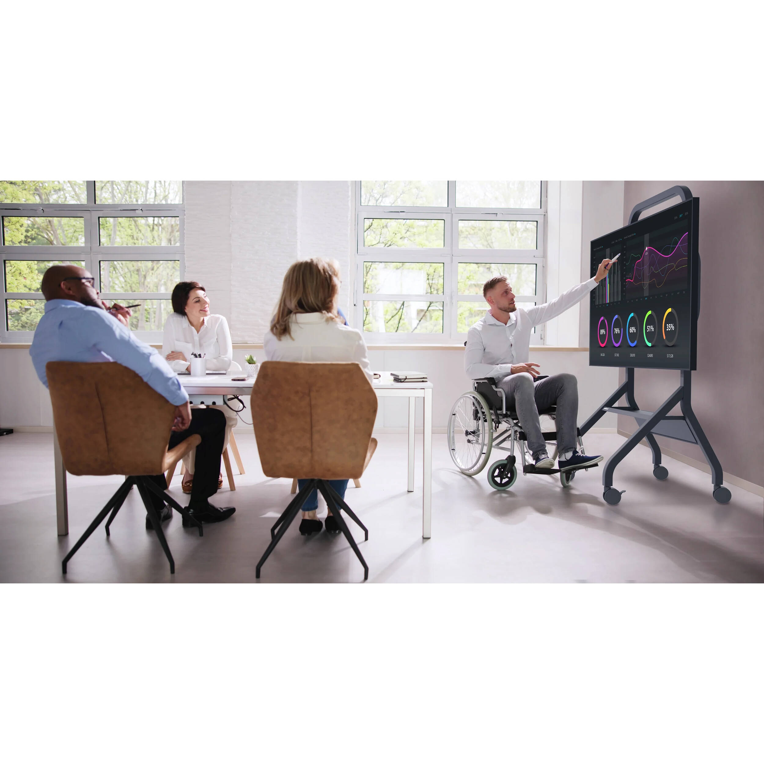 Sharp SmartMount flat panel cart for 55 in to 110 in+ displays in a conference room — view 8