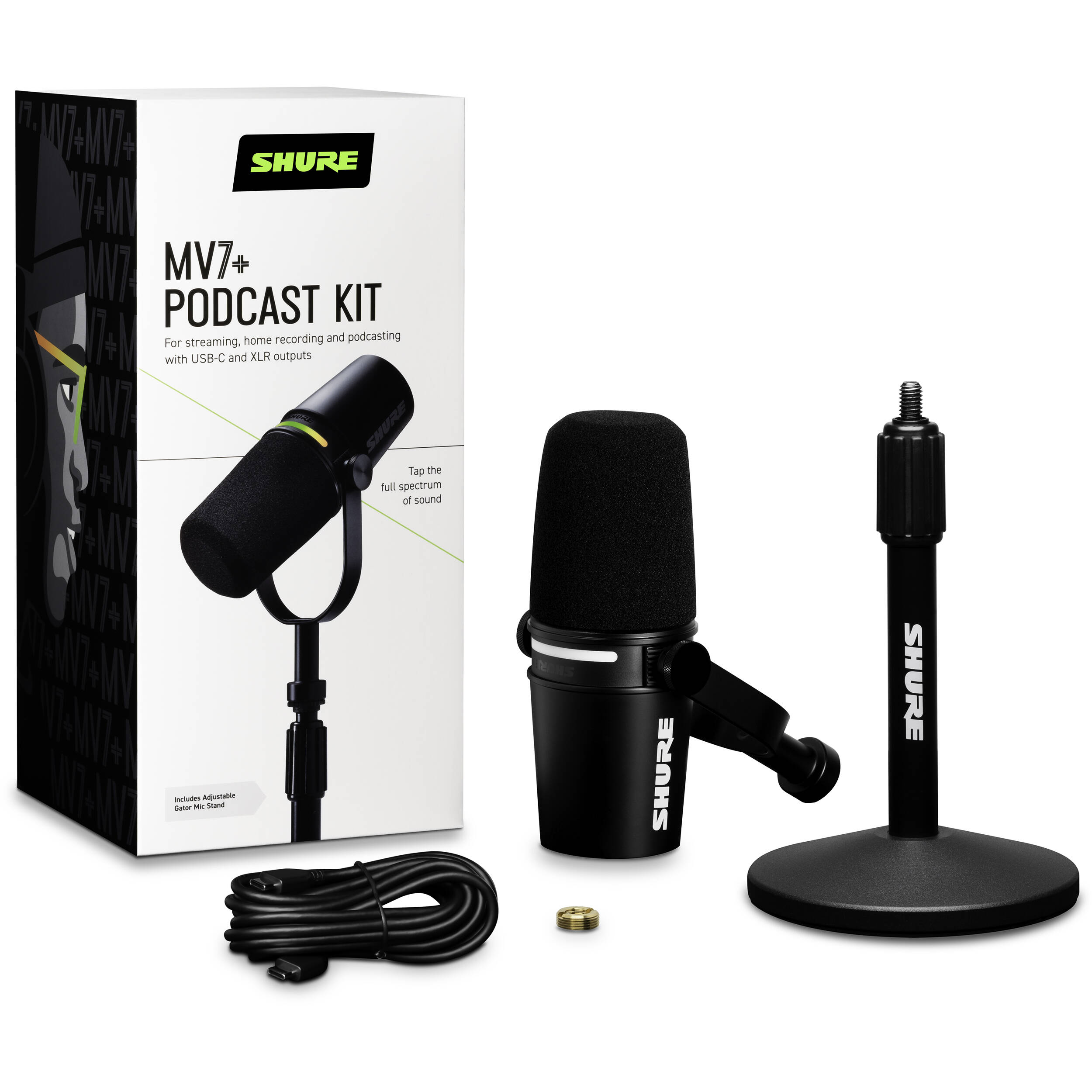 Shure MV7+-K-BNDL black dual-output cardioid dynamic microphone with adjustable desktop stand — view 4