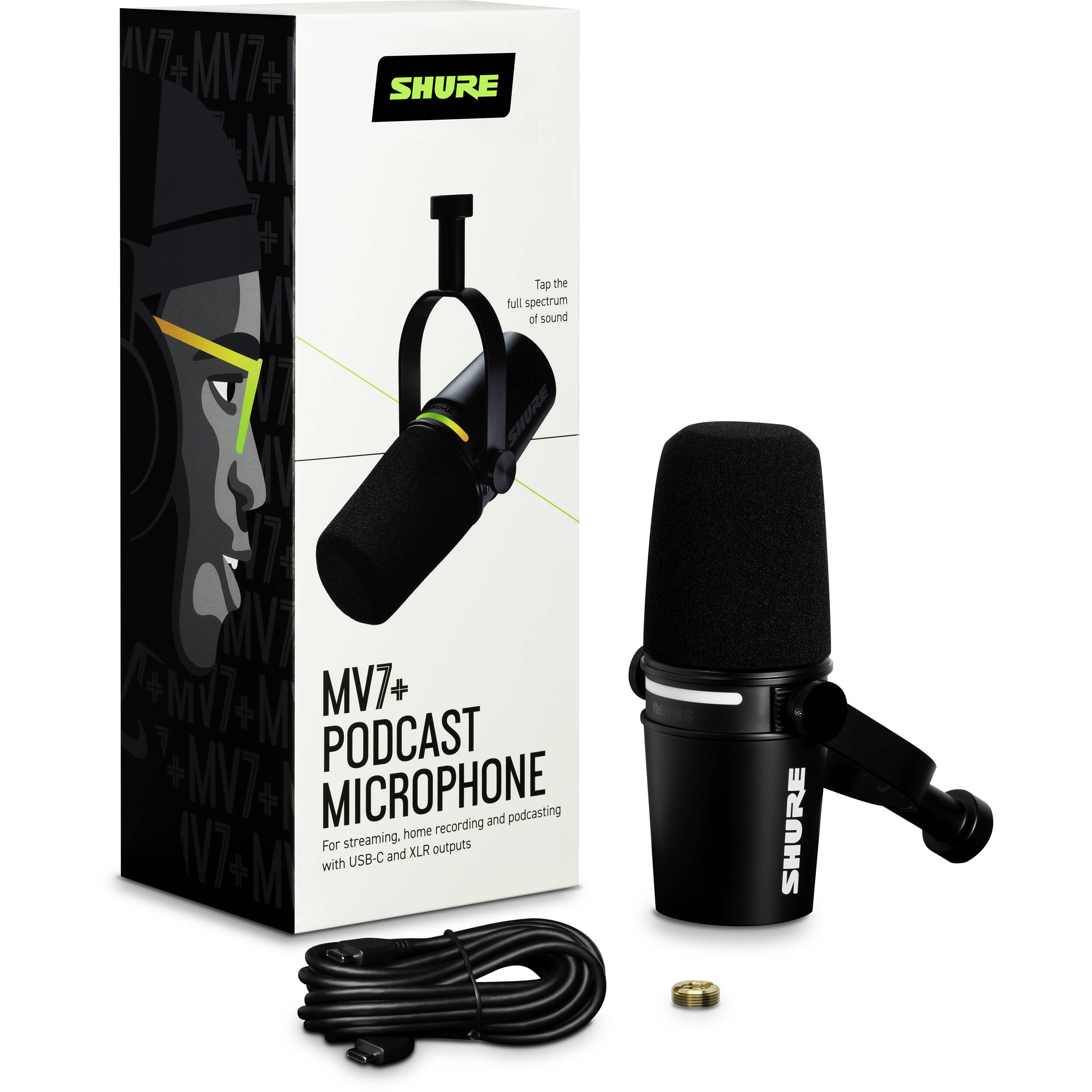 Shure MV7+-K black dual-output cardioid dynamic microphone for voice recording — view 5