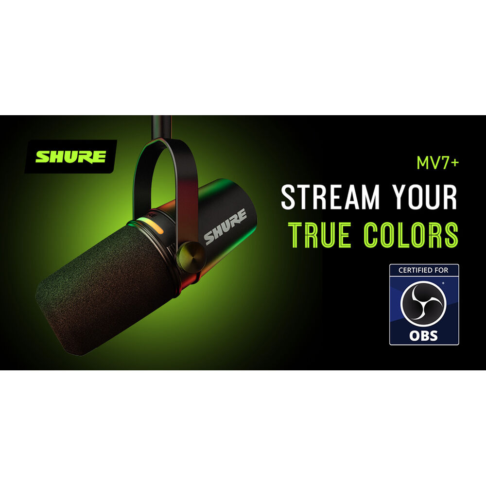 Shure MV7+-K black dual-output cardioid dynamic microphone for voice recording — view 6
