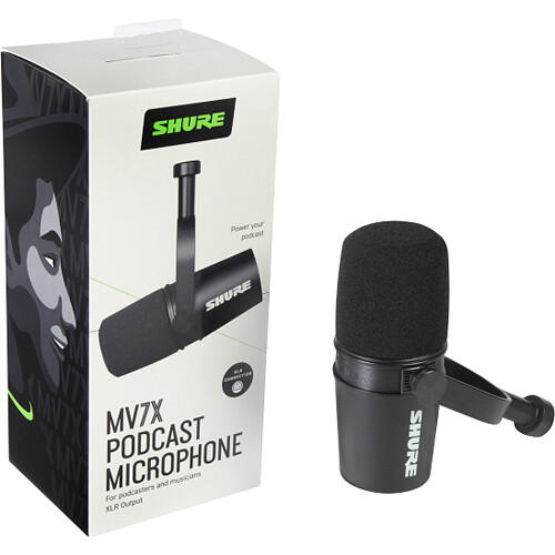 Shure MV7X black dynamic podcast microphone with XLR connector — view 7