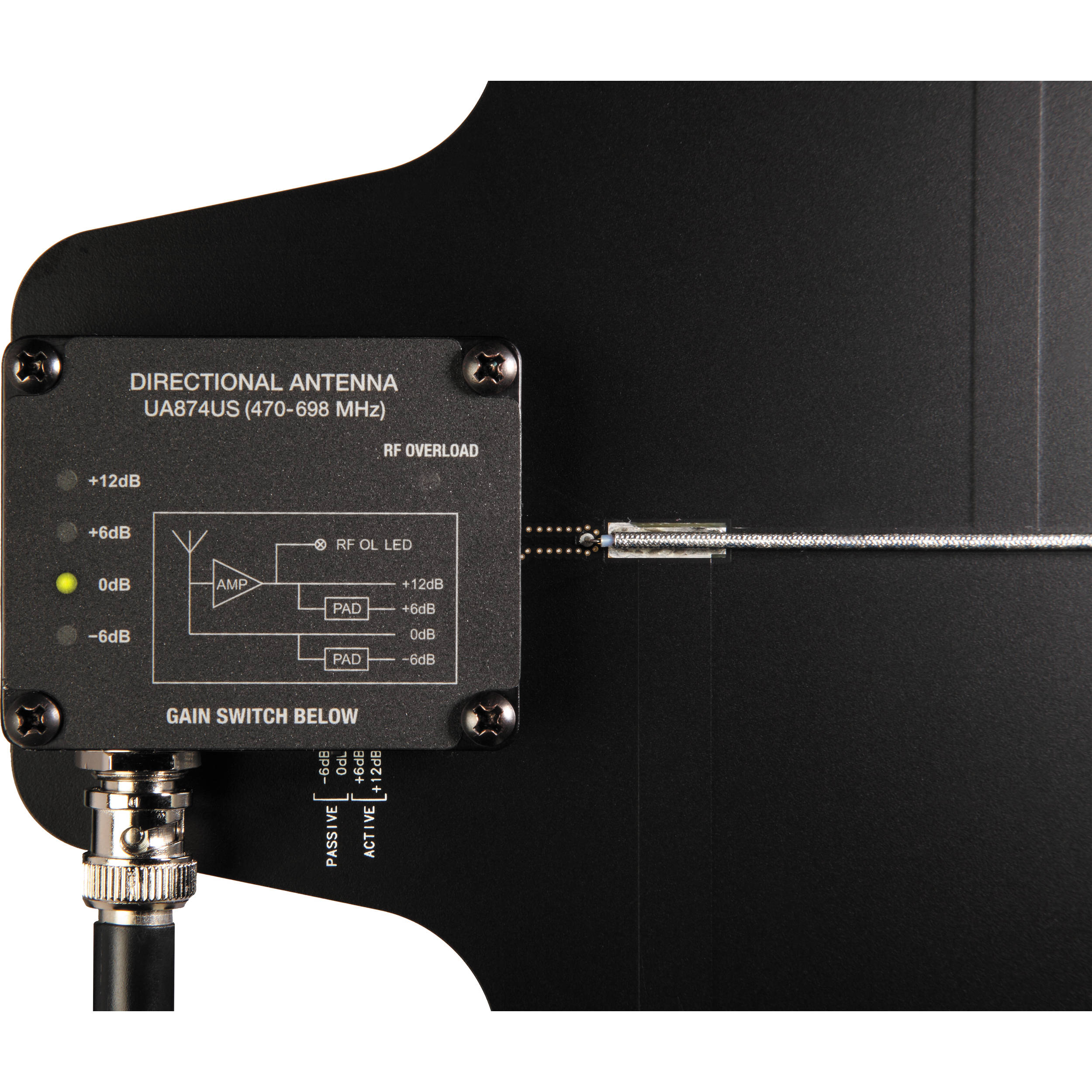 Shure UA874US active UHF directional antenna for 470-698 MHz wireless systems with switchable gain — view 3