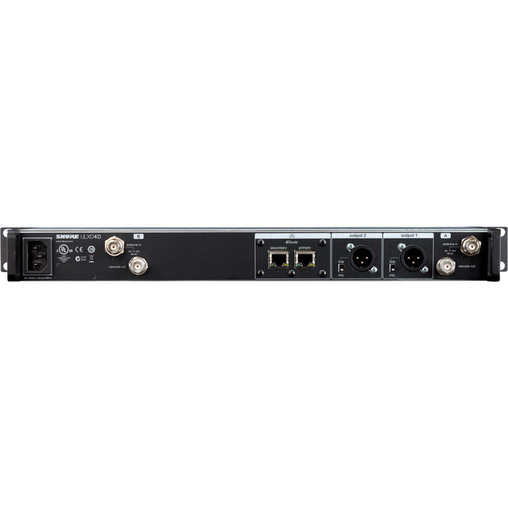 Shure ULXD4DGV=-G57 black dual-channel digital wireless receiver for rack-mounted AV systems — view 2